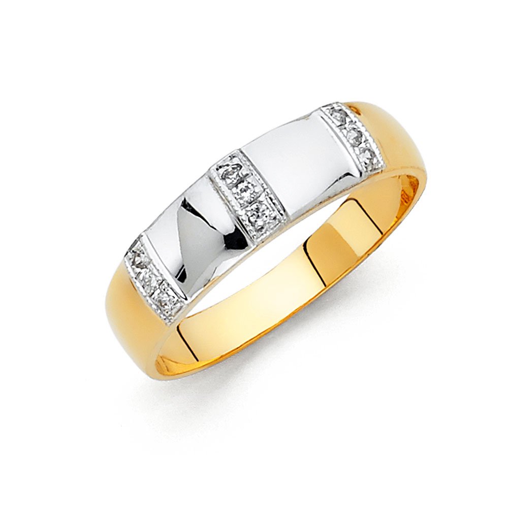 14K White & Yellow Gold Two-Tone Ring for Men - Round Cubic Zirconia CZ Wedding Band, Anniversary Gift - Perfect for Engagements, Weddings & Special Occasions