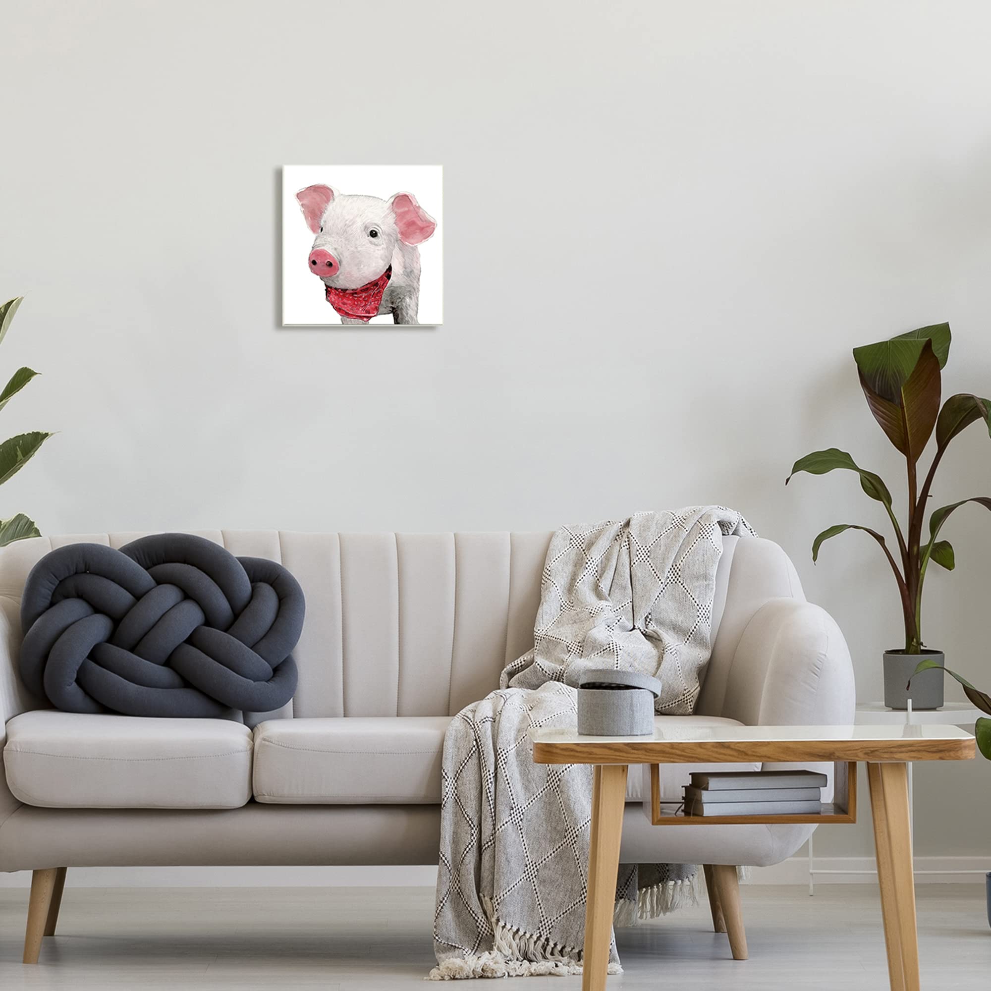 Stupell Industries Farmhouse Decor - Simple Country Farm Pig with Red Bandana Wall Art | Rustic Home Decor | Perfect for Kitchen, Living Room & Nursery