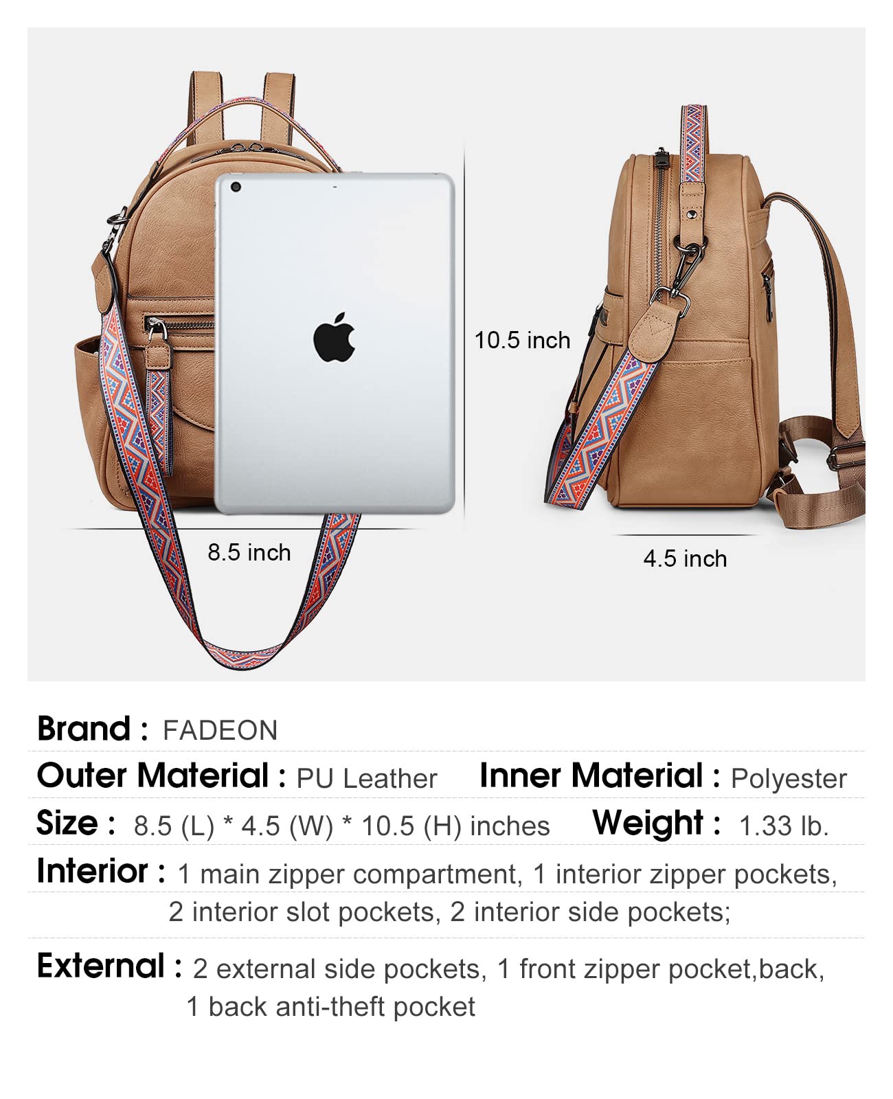 FADEON Mini Backpack Purse for Women - Stylish Leather Small Backpack with Spacious Design, Fashionable Shoulder Bag for Daily Use, Work, Travel & School Accessories