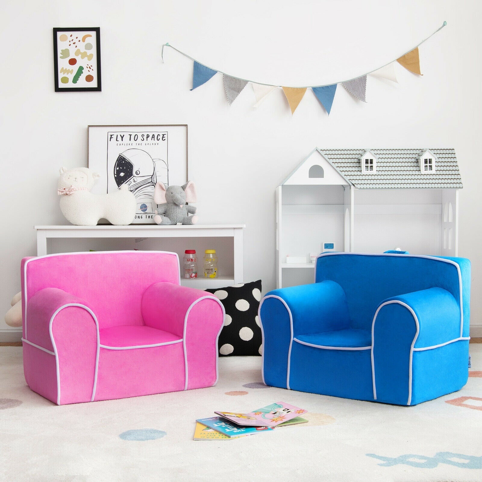 Premium Velvet Upholstered Kids Sofa with High-Density Sponge - Soft & Durable Blue Children's Sofa for Playroom, Nursery, or Bedroom Decor