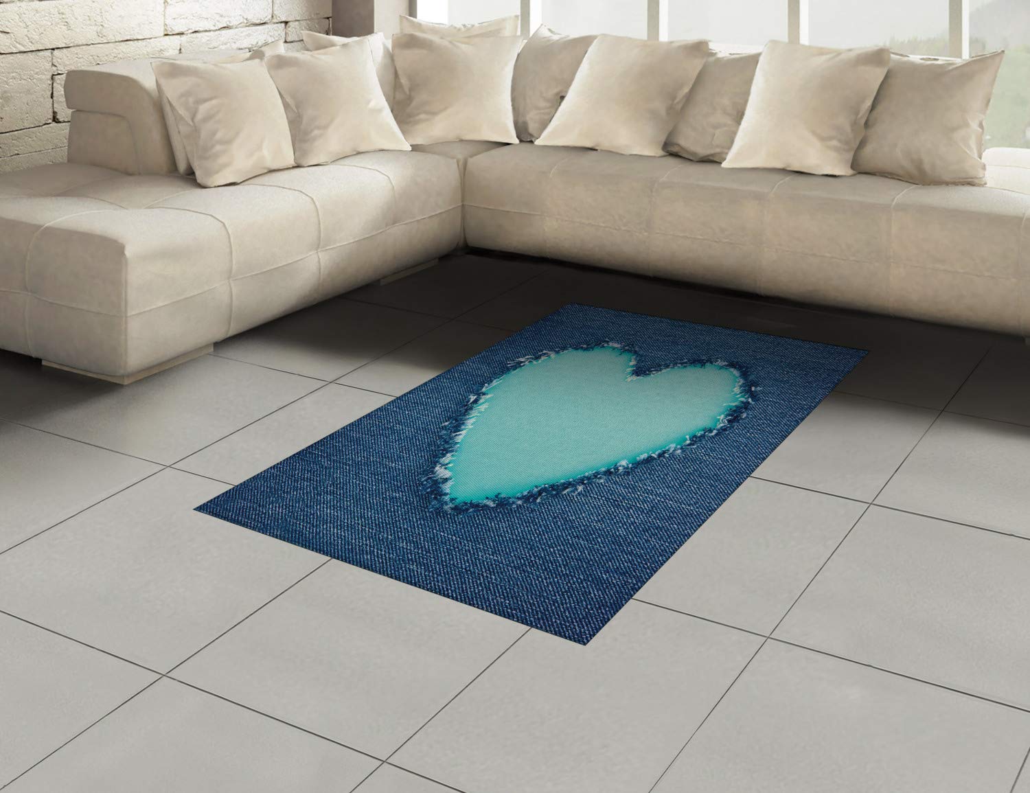 Ambesonne Navy and Teal Heart-Shaped Themed Area Rug - Romantic Valentine's Day Decor, Flat Woven Accent Rug for Living Room, Bedroom, Dining Room - 4' x 5'7