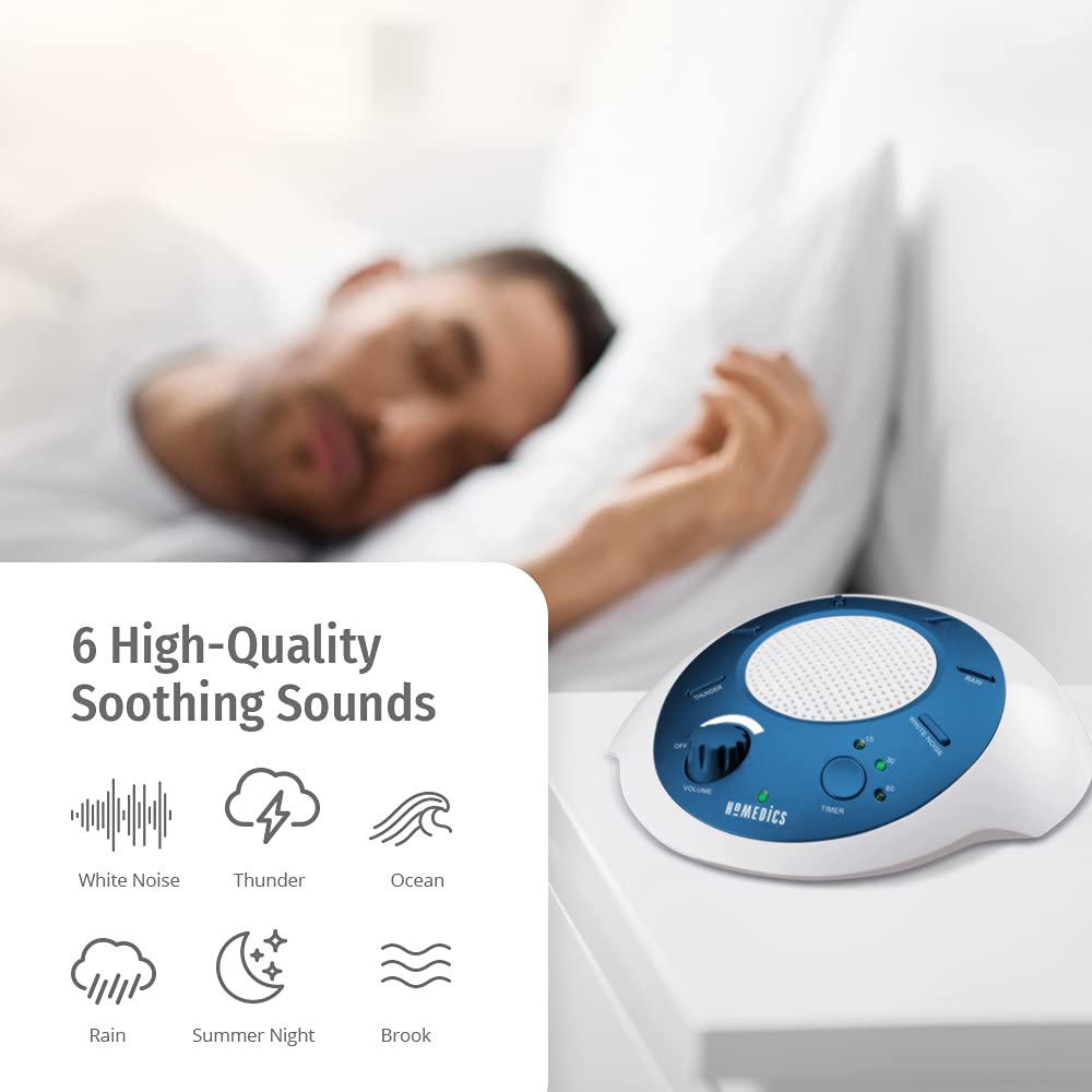 Homedics White Noise Sound Machine - Portable Sleep Therapy Device with 6 Soothing Nature Sounds, Auto-Off Timer | Perfect for Baby Nursery, Office Relaxation & Meditation (Blue & Gold)