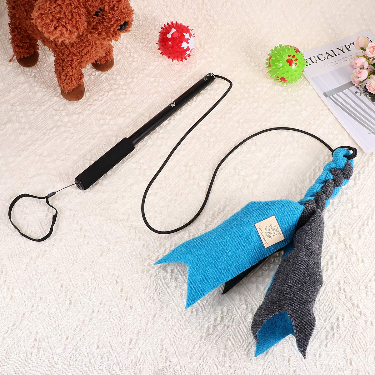 Extendable Flirt Pole Puppy Puzzle Chew Toys - Interactive Pet Teaser Pole with Stuffed Plush & Biting Ropes for Small Dogs & Cats - Perfect for Teething, Training, and Playtime at Home or Outdoors