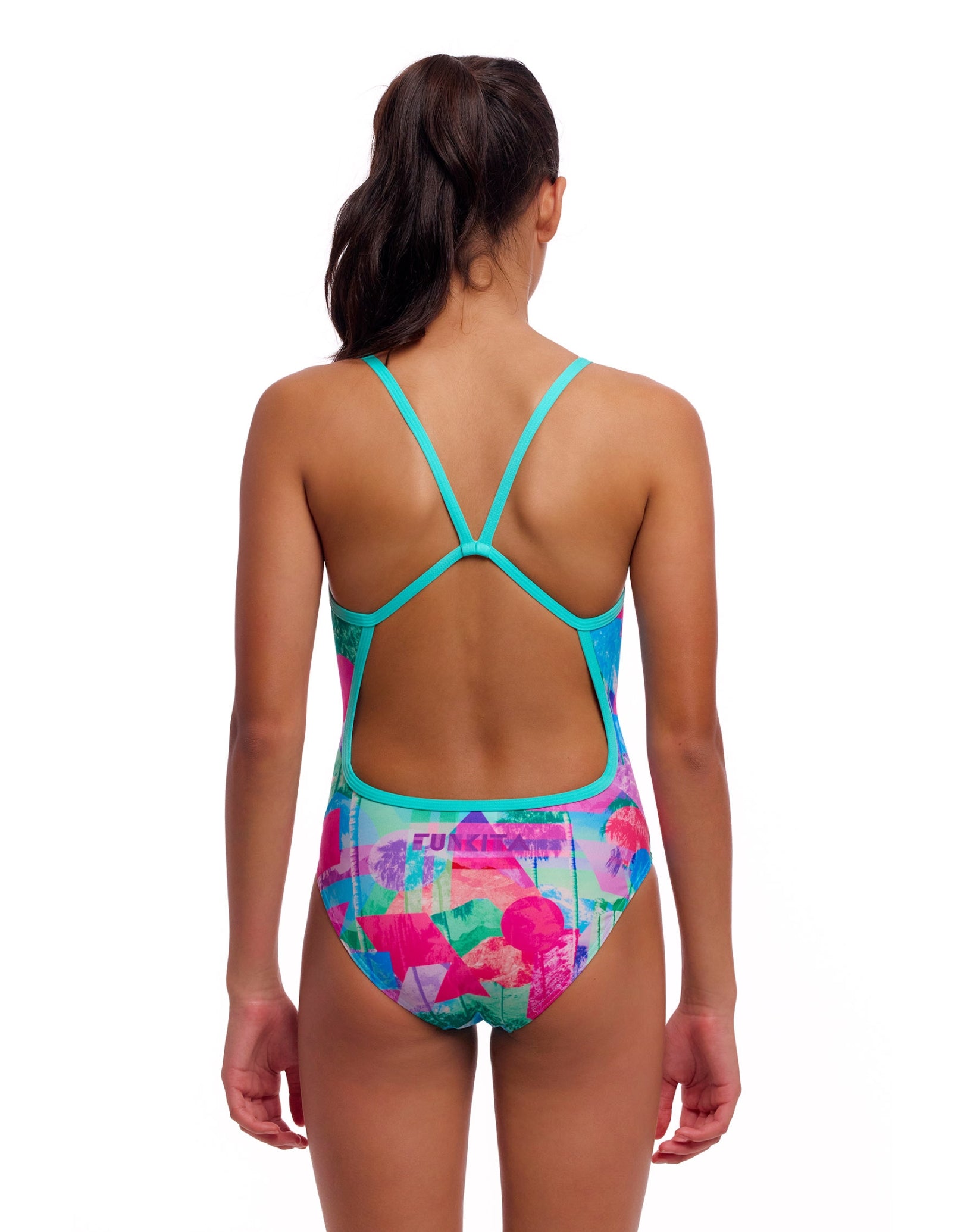 Girls Snap That Single Strap Swimsuit - Mint Green & Pink Two-Tone Bathing Suit for Kids | Perfect for Beach, Pool & Summer Vacation