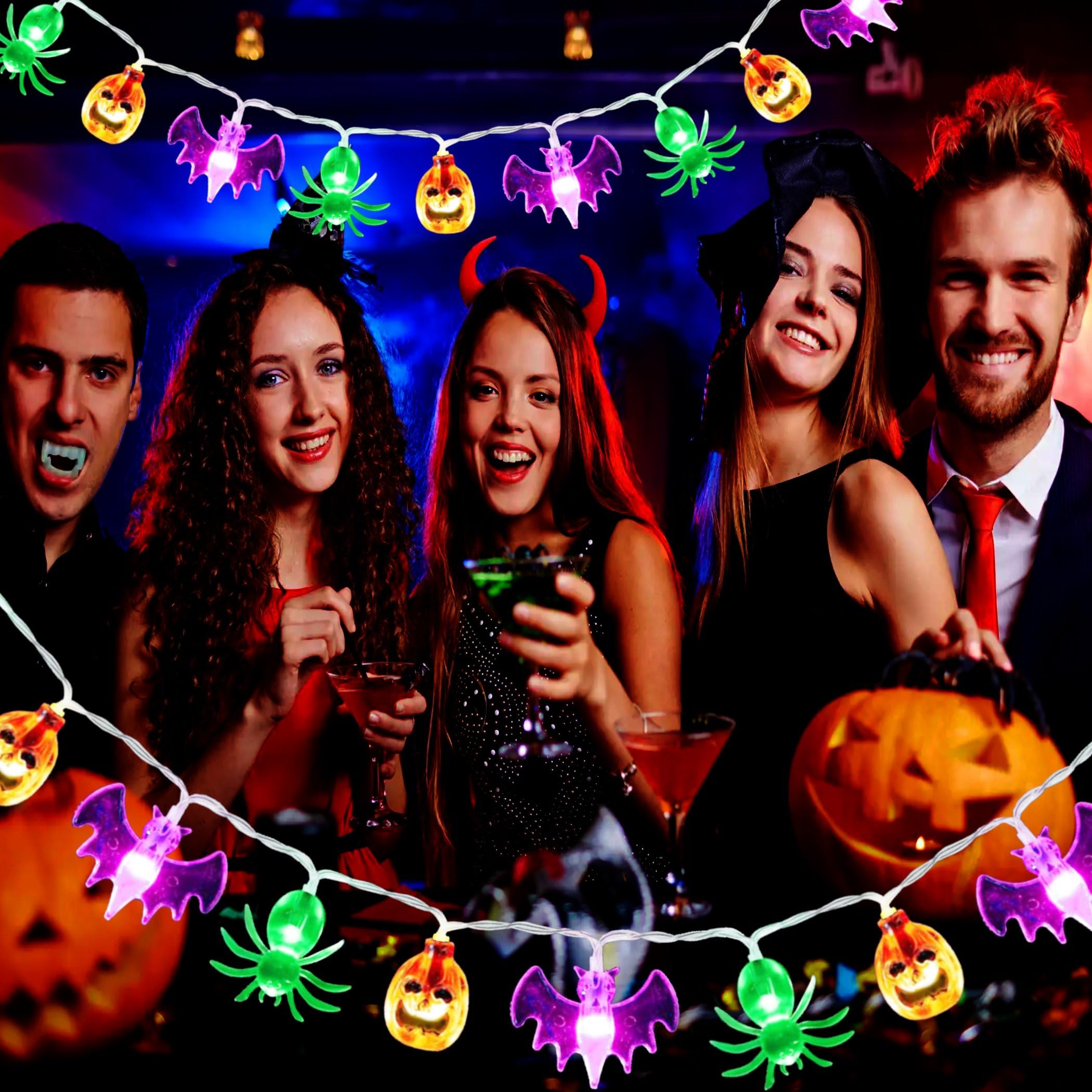 30 LED 3D Pumpkin Bat Spider Halloween String Lights - 14.76FT Battery Operated with Timer for Home, Window, Porch, Outdoor Party Decor - Perfect for Halloween Night, Spooky Yard Displays & Haunted House Decorations