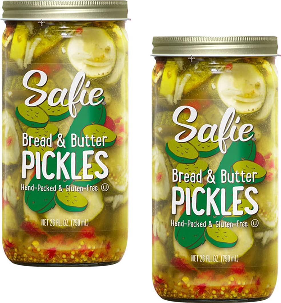 Safie Foods Hand-Packed Bread & Butter Pickles - 2 Pack (26 oz Jars) - Sweet & Tangy Crunchy Pickles for Burgers, Sandwiches & Charcuterie Boards