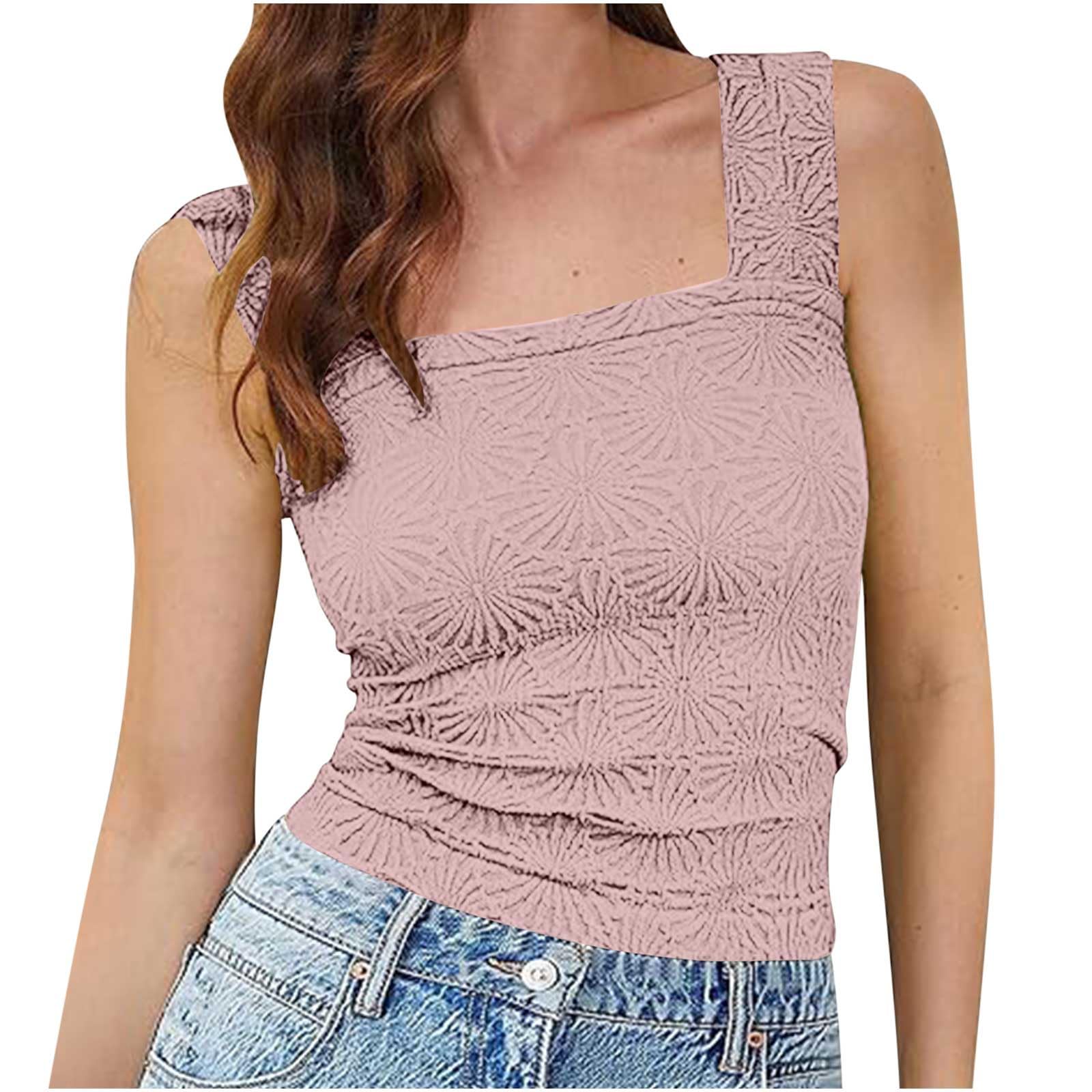 Stylish Women's Square Neck Wide Strap Sleeveless Crop Tank Top - Breathable Summer Casual Wear for Beach, Gym & Everyday Outfits