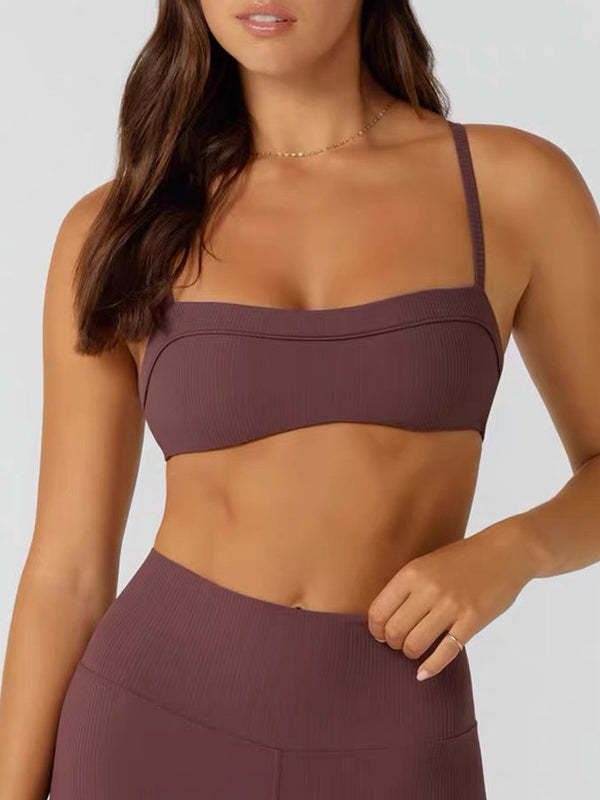 ZASUWA Women's Solid Color Hollow Out Cross Back Sports Bra - Comfortable Workout Top for Yoga, Running & Gym