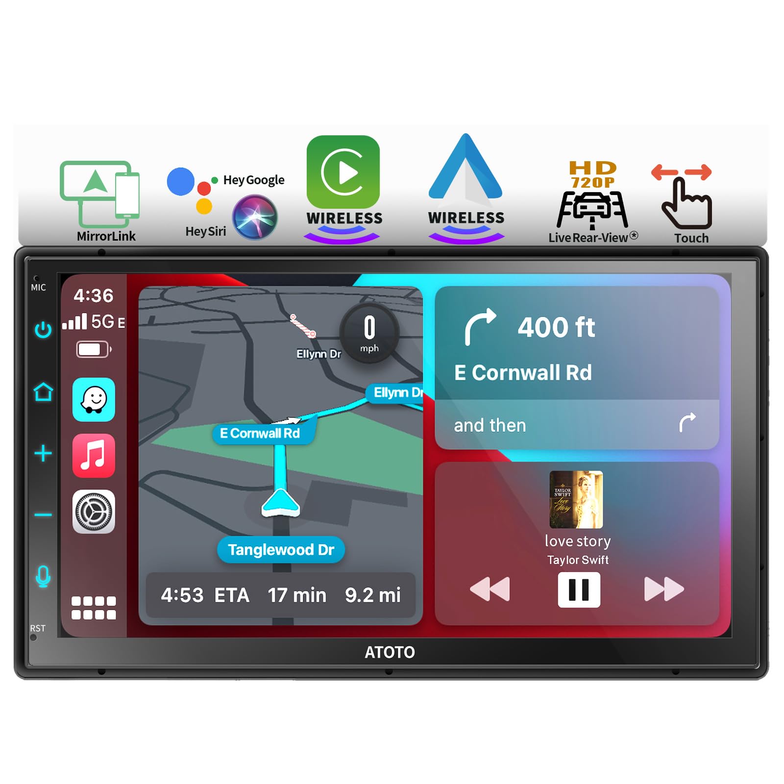 ATOTO F7WE 7-Inch Wireless CarPlay & Android Auto Double DIN Car Stereo with Touchscreen, Bluetooth, AM/FM, HD Radio, Voice Control - Perfect for Road Trips & Daily Commuting