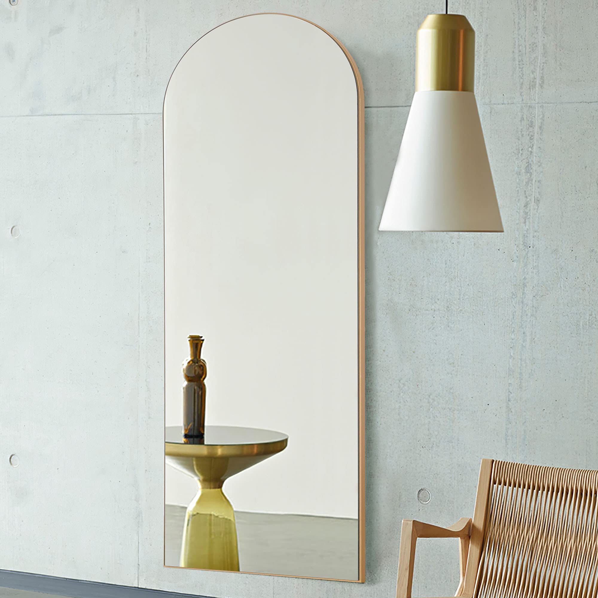 **KIAYACI Arched Full Length Mirror - Oversized Floor Mirror with Stand, Wood Frame (Gold, 24