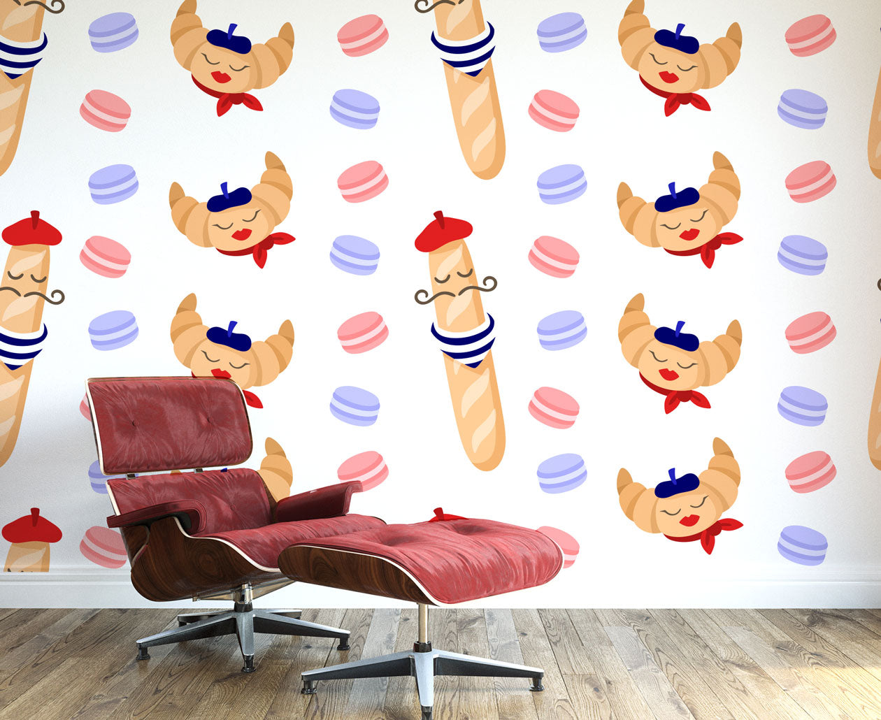 French Bakery Wall Mural - Croissant & Baguette Vinyl Decal for Kitchen Decor | Perfect for Cafe, Bakery, or Home Dining Room