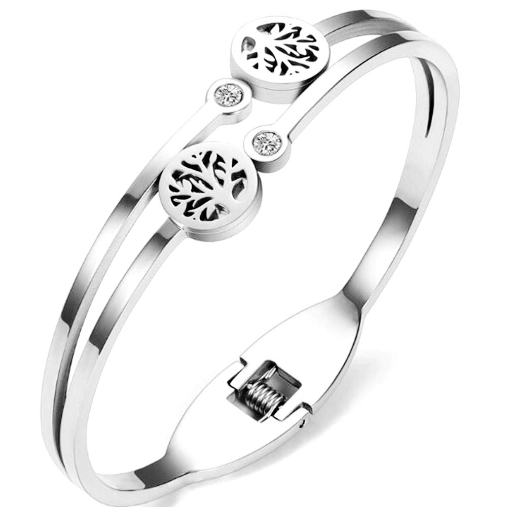 Jude Jewelers Stainless Steel Rose Gold Tree of Life Bangle Bracelet for Women - Elegant Adjustable Wrist Jewelry for Everyday Wear, Gifts & Special Occasions
