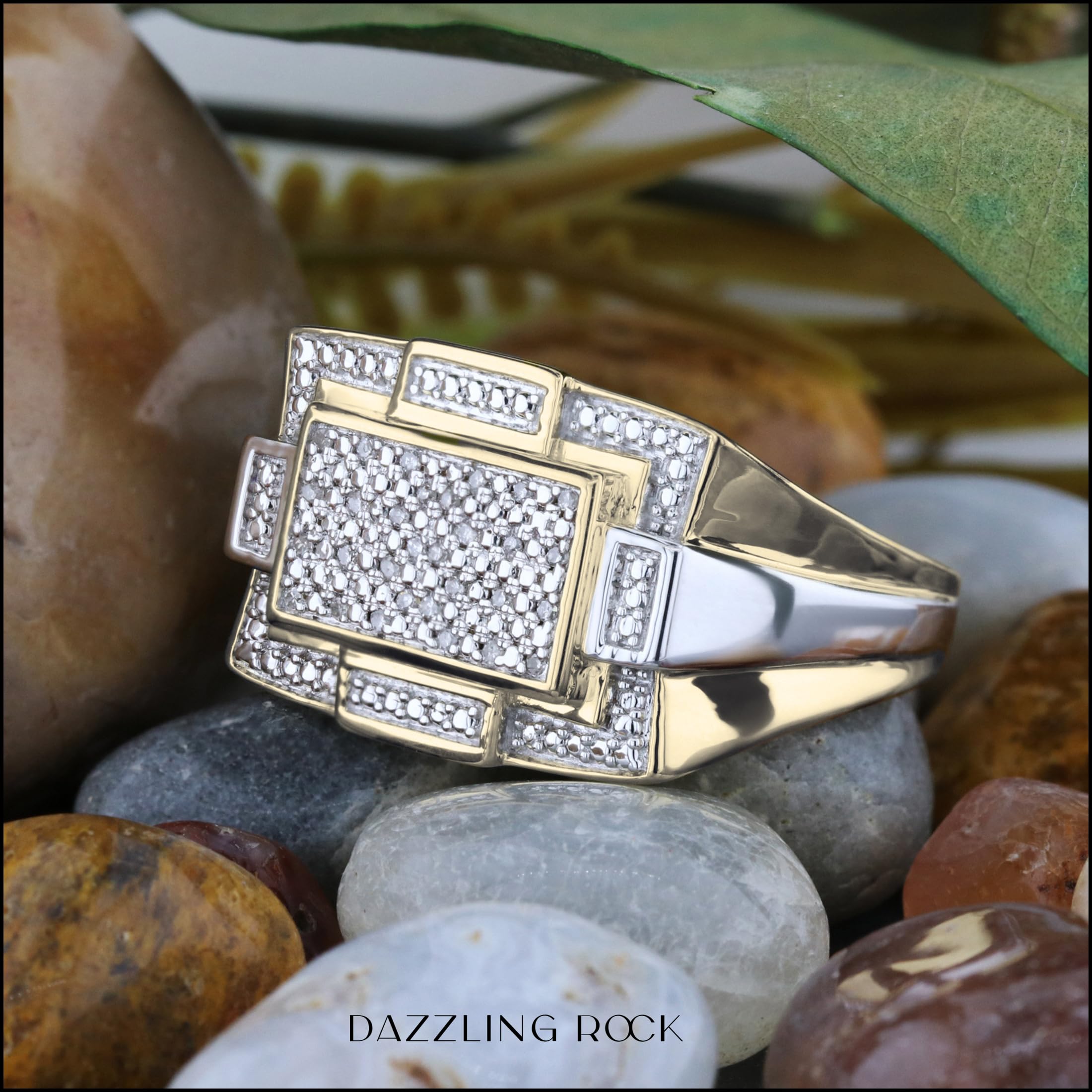 0.12 Carat Round White Diamond Men's Wedding Band - Yellow Gold Plated Sterling Silver Ring for Anniversary, Engagement & Special Occasions | Dazzlingrock Collection