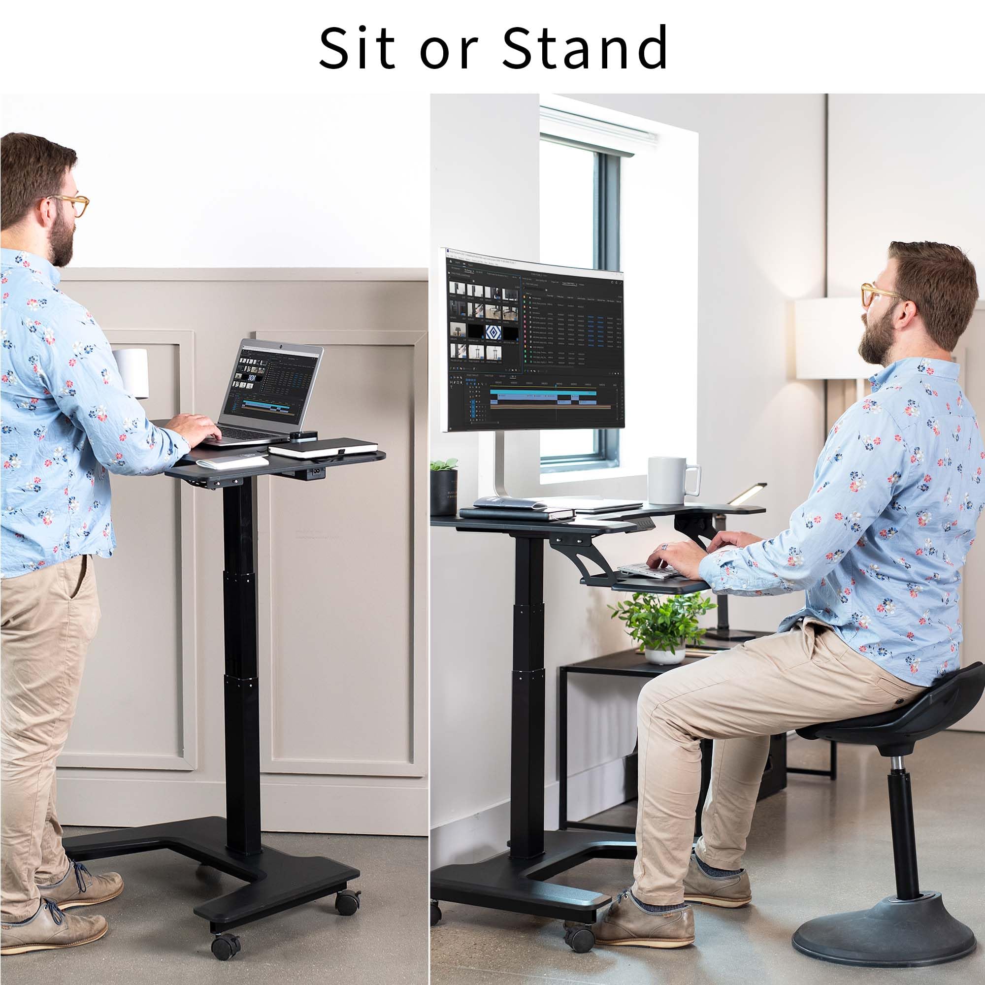 VIVO 36 Inch Black Electric Height Adjustable Standing Desk with Wheels - Dual Platform Mobile Workstation for Small Spaces | Perfect for Home Office, Gaming Setup & Workspace Ergonomics (Model DESK-V111VT)