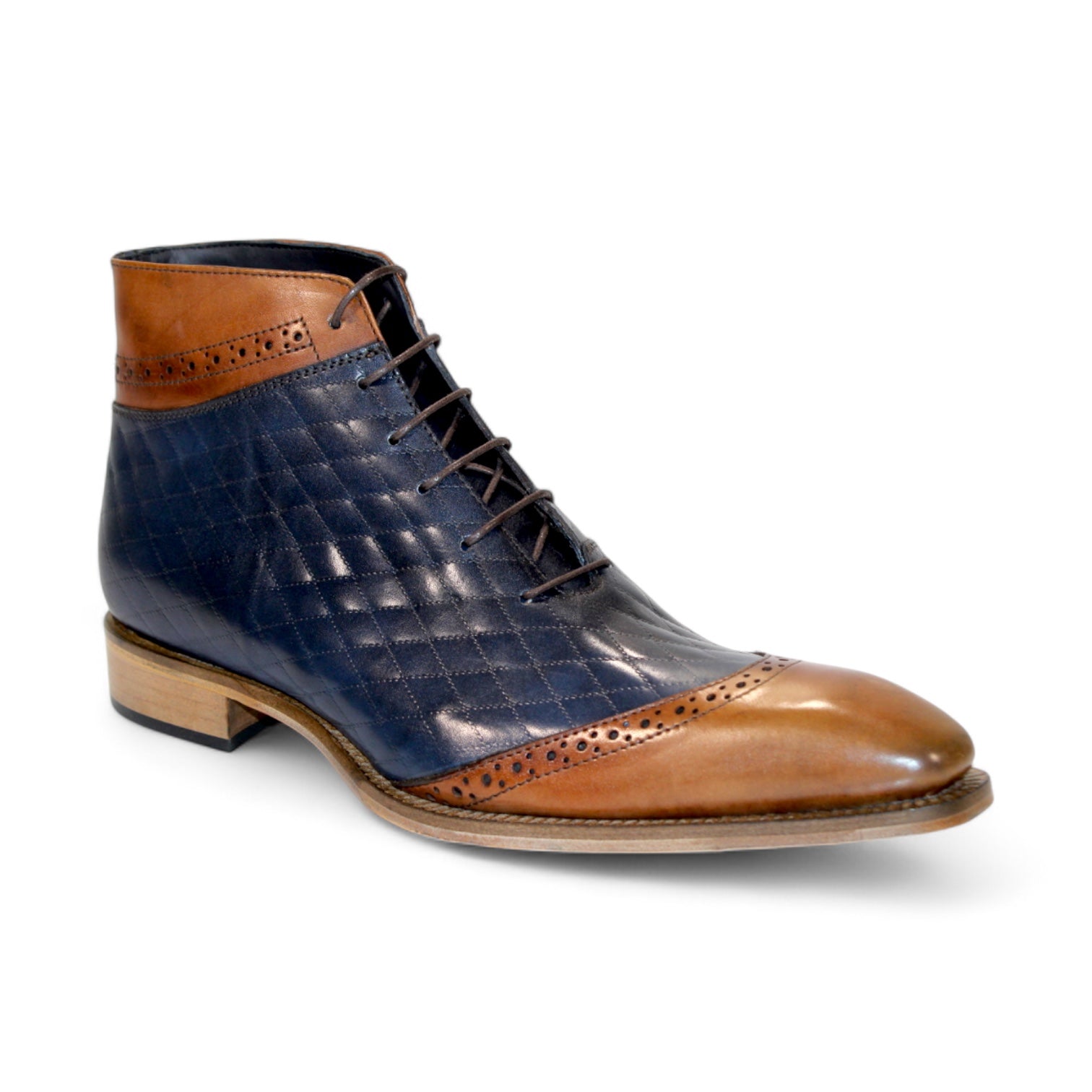 Duca Di Matiste Lauro Men's Dress Shoes - Cognac & Navy Leather Oxfords for Business & Formal Occasions
