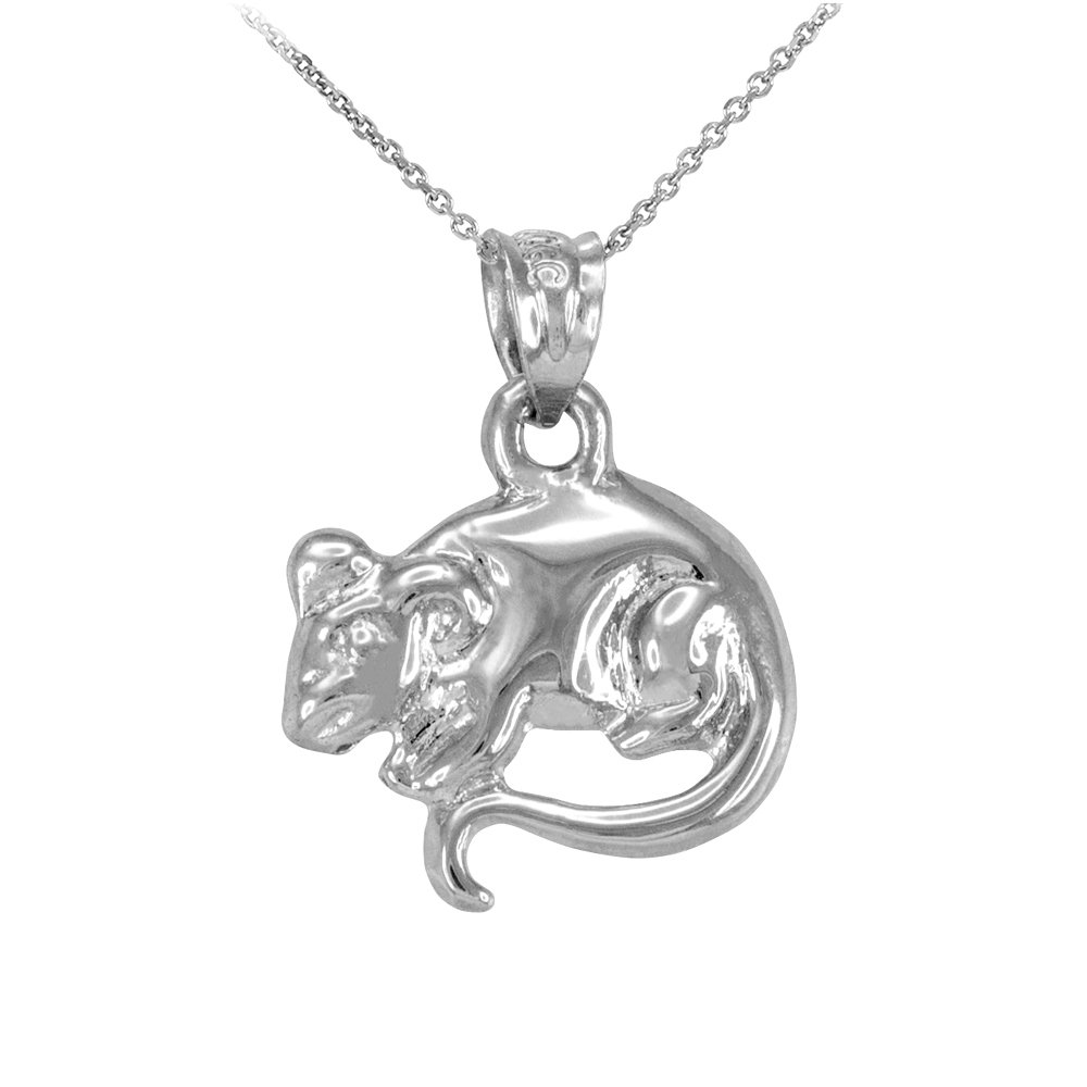 14K White Gold Rat Mouse Charm Pendant Necklace - Animal Kingdom Collection | Elegant Jewelry Gift for Zodiac, Birthday & Special Occasions