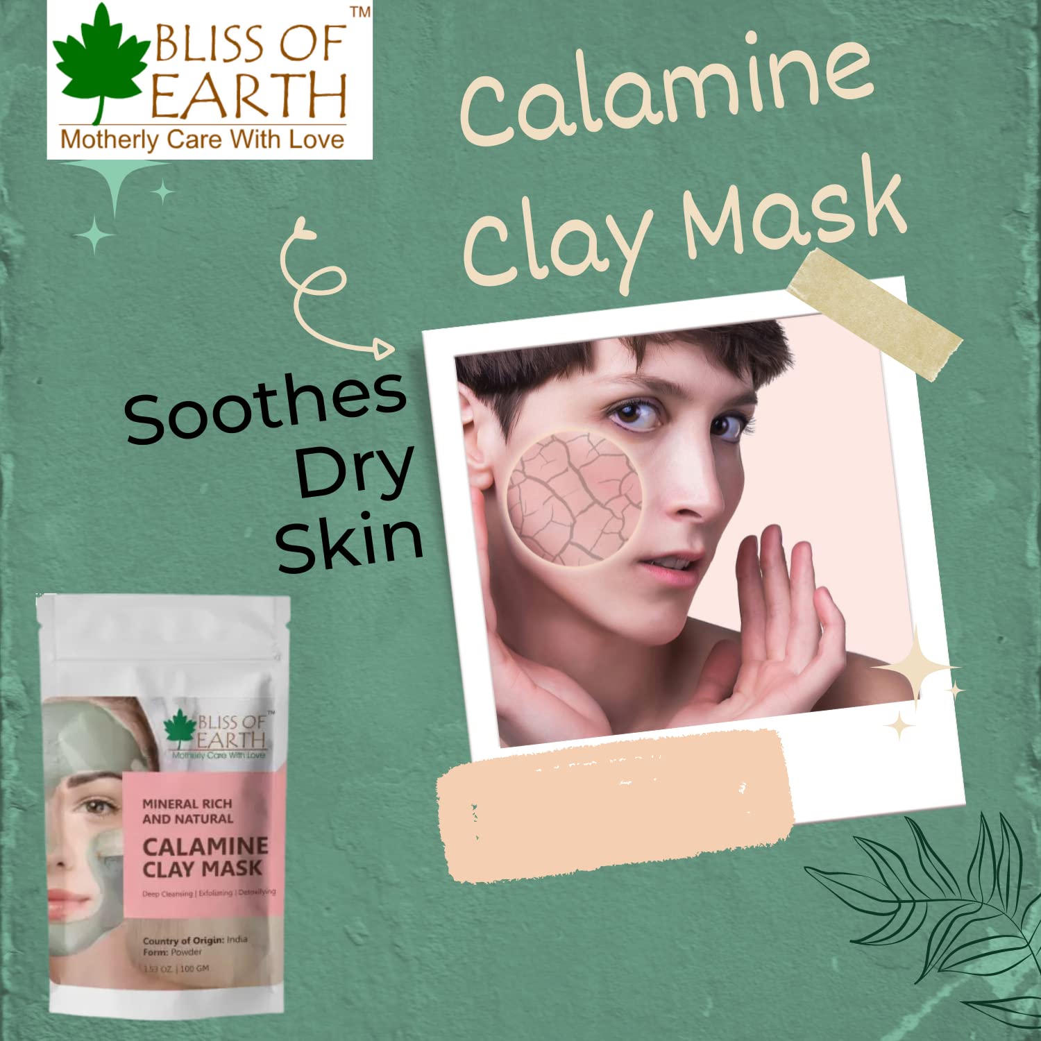 **Bliss of Earth 100% Pure Pink Calamine Clay Powder - 3 Pack (100g Each) for Acne, Eczema & Skin Detox - Perfect for DIY Face Masks & Natural Skincare**