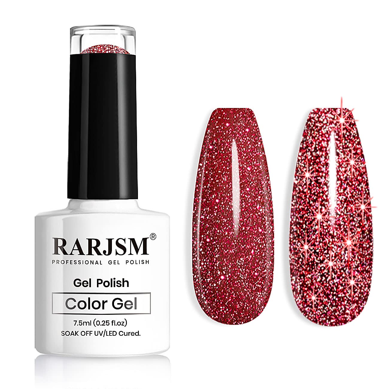 RARJSM Dark Red Diamond Glitter Gel Nail Polish - Chunky UV LED Soak Off Nail Art Gel for Manicure Salon & DIY at Home (7.5ML, Curing Required) | Perfect for Parties, Weddings & Special Occasions