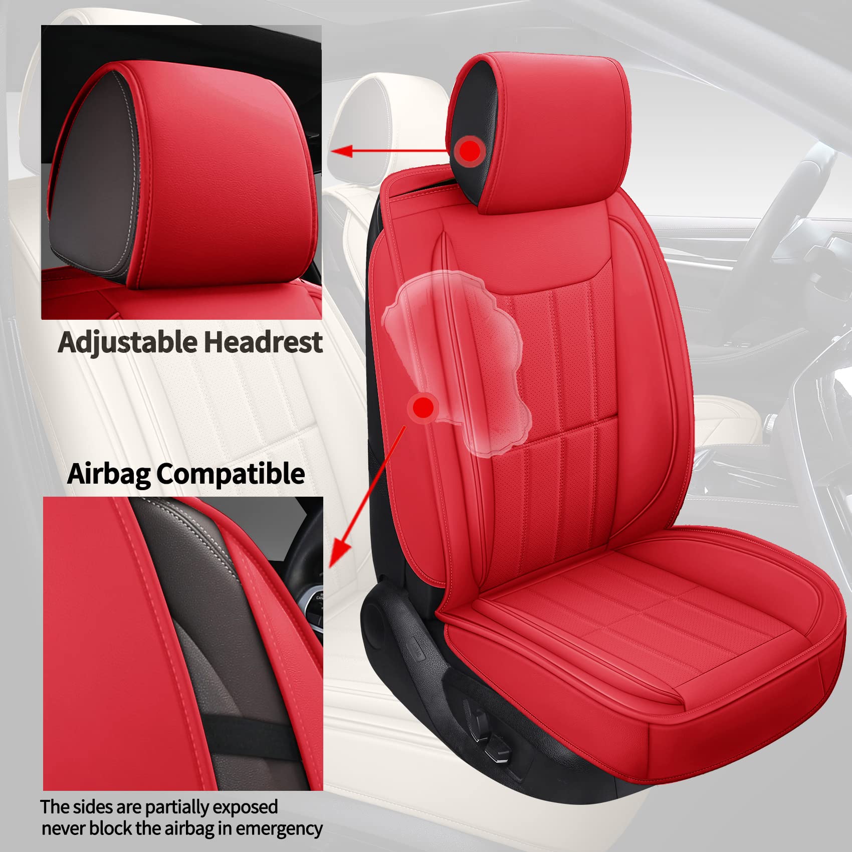 Premium PU Leather Car Seat Covers ST-003 (Front Pair, Red) - Universal Fit for Most Cars, SUVs & Trucks | Easy Installation, Comfort & Protection | Ideal for Daily Commute, Road Trips & Family Travel