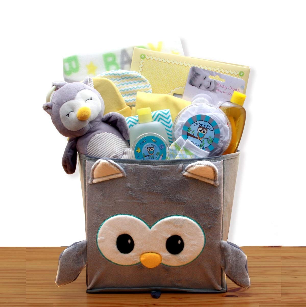 Adorable New Baby Gift Basket - Perfect for Baby Showers, Birthdays & Welcome Home Presents - A Little Hoot Collection