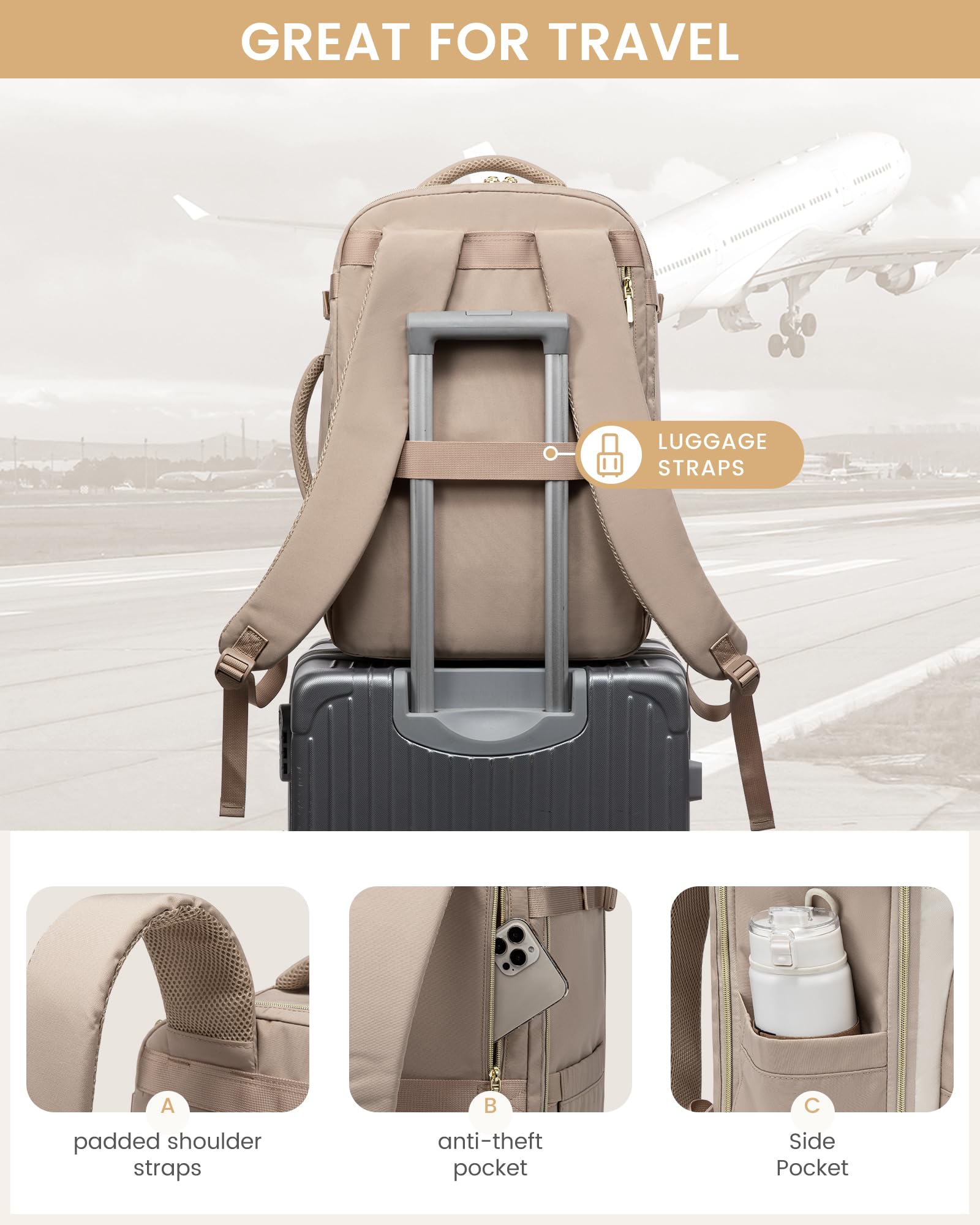LOVEVOOK 40L Waterproof Travel Backpack for Women & Men - TSA Approved Carry On Backpack with Laptop Compartment & Packing Cubes | Perfect for Airplane Travel, Business Trips & Weekend Getaways