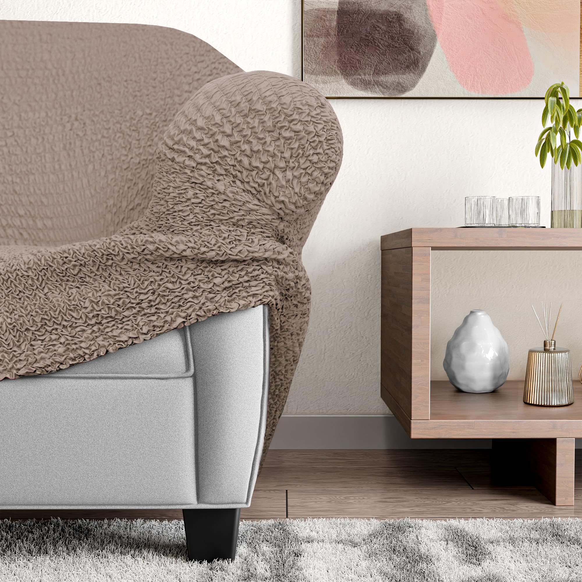PAULATO BY GA.I.CO Stretch Sofa Slipcover - 1-Piece Washable Couch Cover with Soft Polyester Fabric, Pet-Friendly Furniture Protector - Microfiber Collection in Marsala Color - Perfect for Living Room, Family Room & Pet Owners