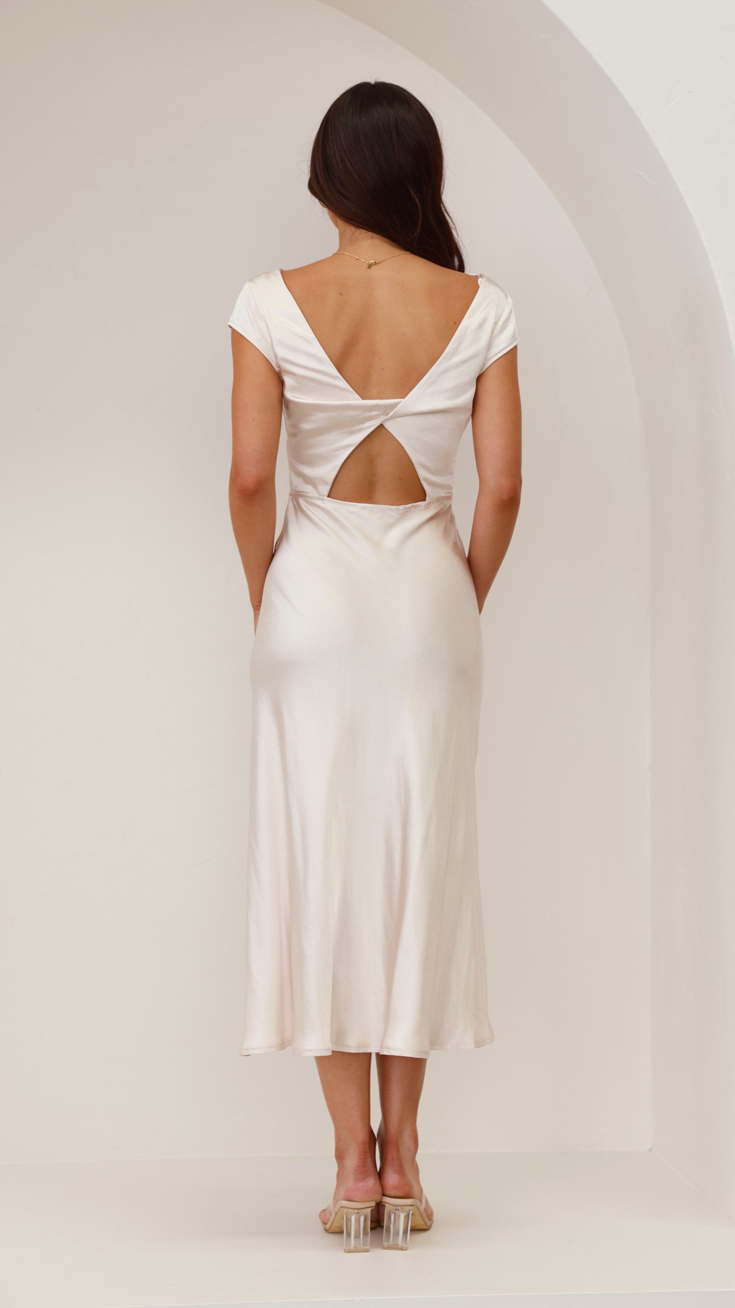 Ivana Midi Dress Elegant Champagne Color for Women - Perfect for Cocktail Parties, Weddings & Evening Events