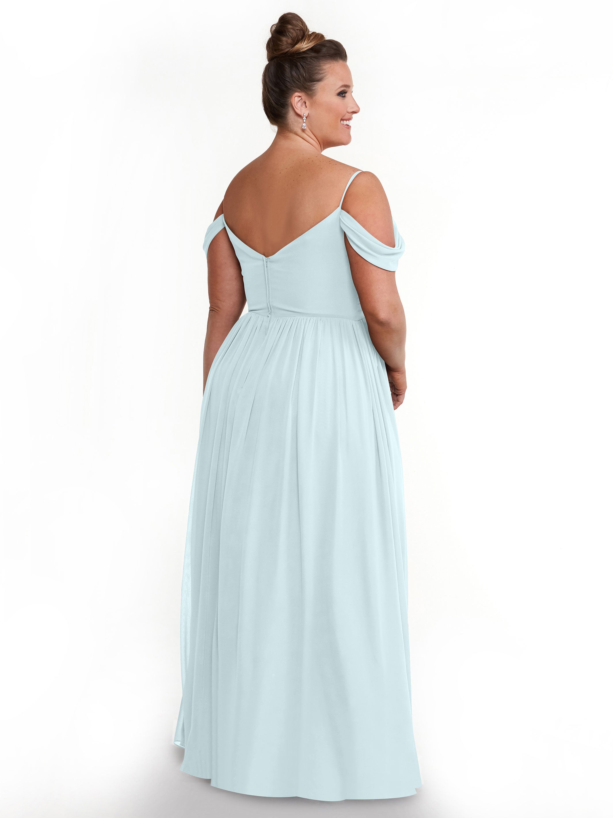 Elegant 80142 Off-The-Shoulder Chiffon Bridesmaid Dress with Spaghetti Straps - Perfect for Weddings, Formal Events & Evening Parties