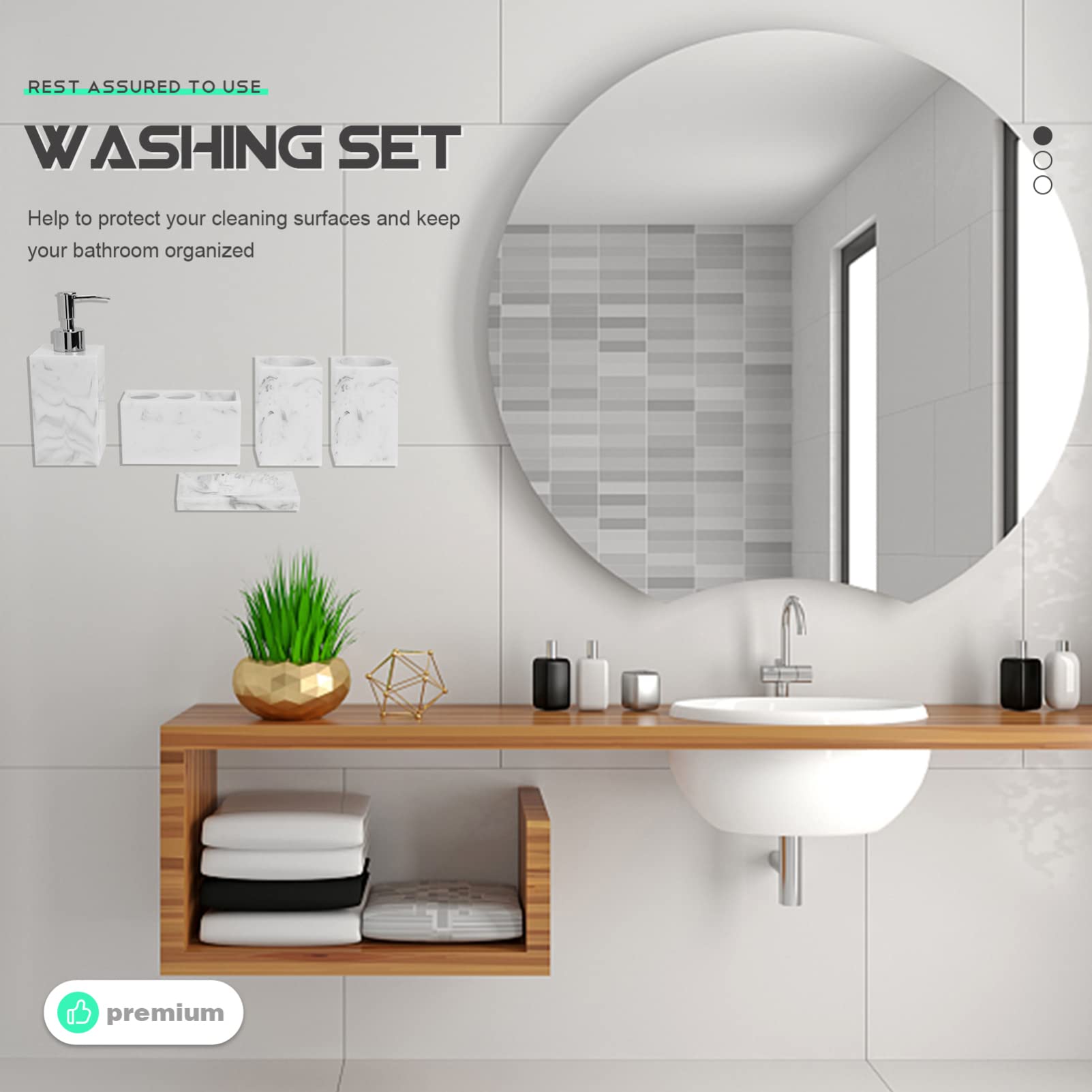 Premium Marble Bathroom Toiletry Set - 6-Piece Luxury Lotion Bottle, Toothbrush Holder & Storage Cup | Modern Bathroom Accessories for Spa, Hotel & Home Decor