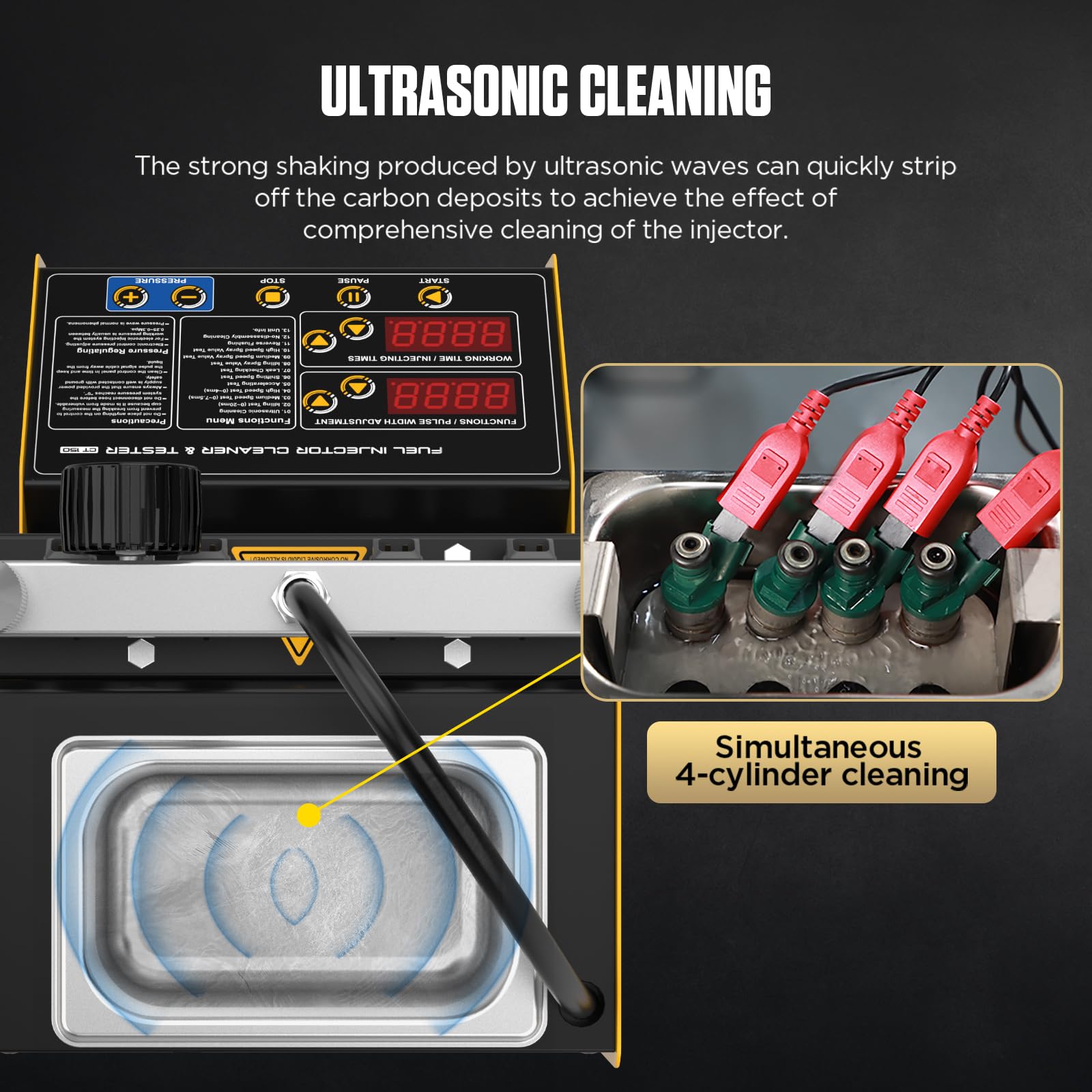 CT150 Automotive Fuel Injector Cleaner & Tester - 12 Function Ultrasonic Cleaning Machine for 4-Cylinder Motorcycle & Gasoline Direct Injectors (110V/220V) | Improve Engine Performance & Fuel Efficiency