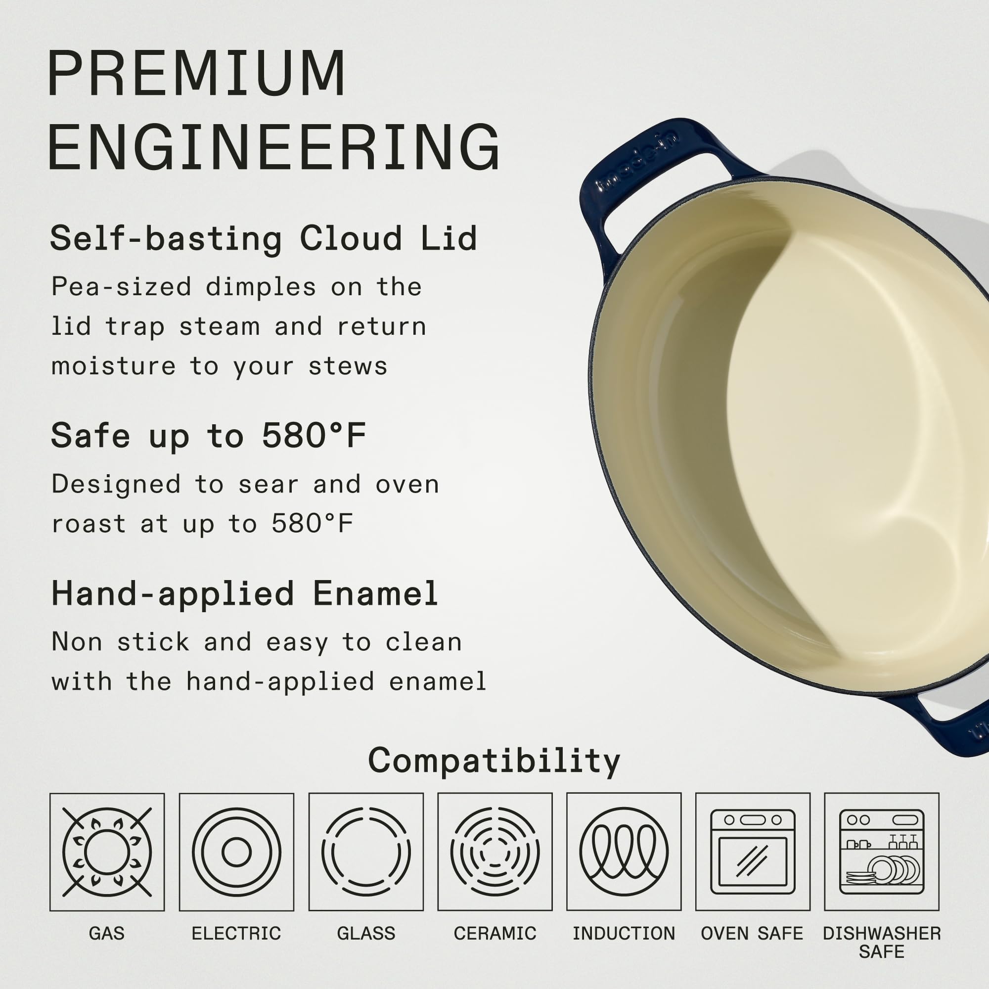 Premium Enameled Cast Iron Dutch Oven 7.5 Quart - Blue Oval French Cookware with Superior Heat Retention - Induction Compatible & Durable - Professional Kitchen Essential for Baking, Roasting, and Slow Cooking - Made in France