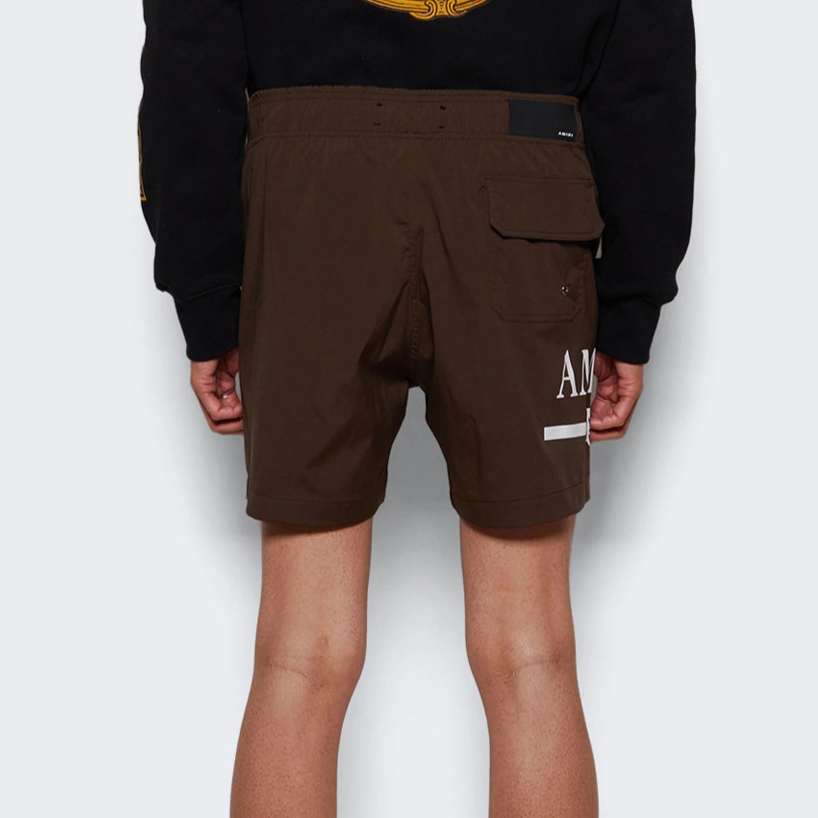 Amiri Men's Brown Bar Logo Swim Shorts - Quick-Dry, Comfortable Swimwear for Beach, Pool & Vacation