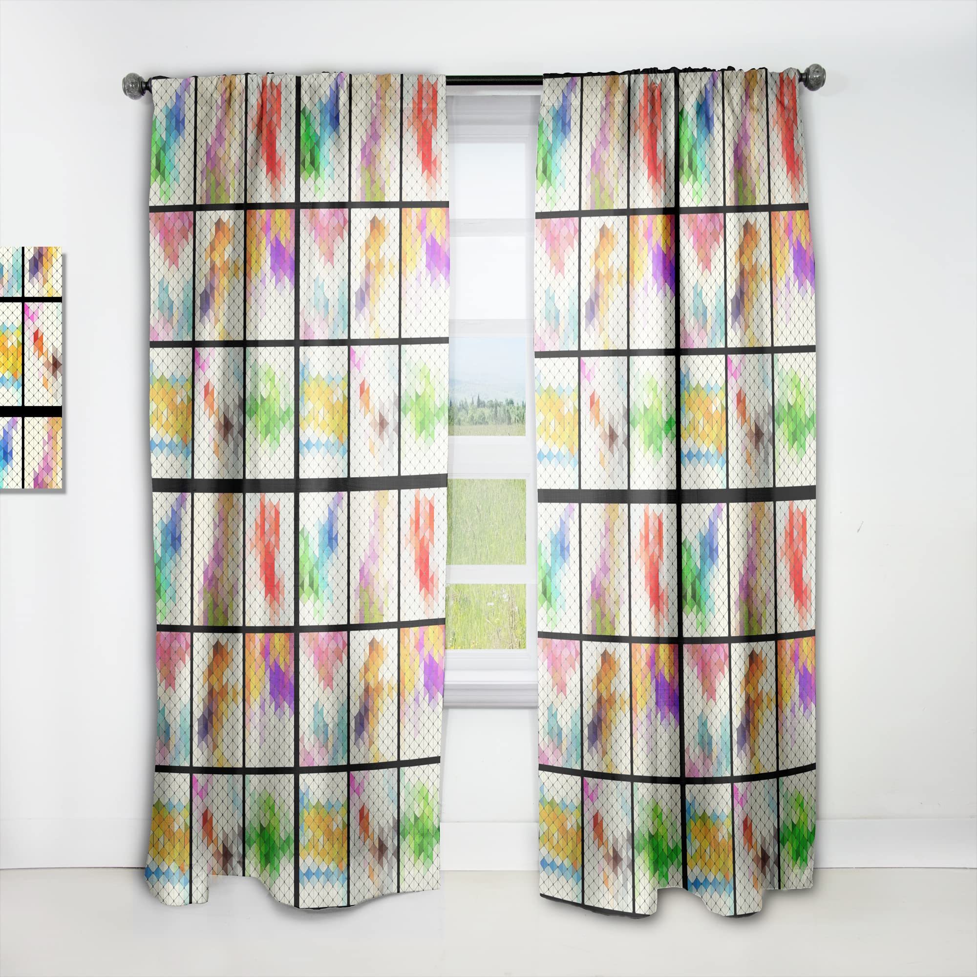 DesignQ Geometric Triangle Pattern Thermal Insulated Curtains - Single Panel 52x120 Inches - Blackout Drapes for Bedroom & Living Room - Perfect for Modern Home Decor & Sunlight Control