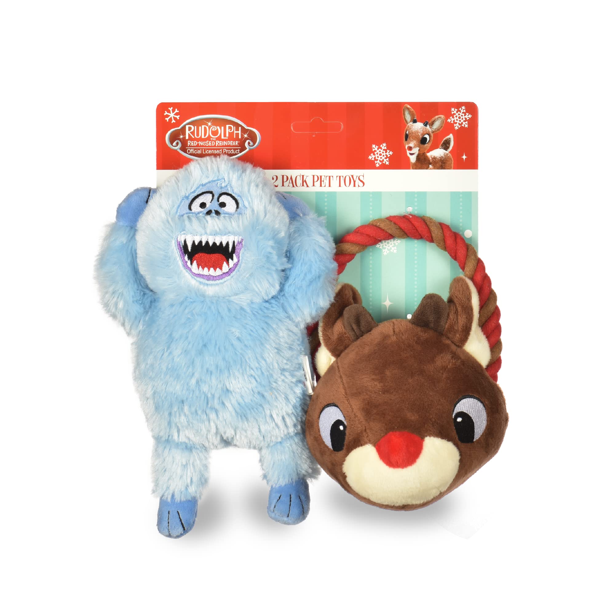 Christmas Rope & Squeaky Dog Toys - Rudolph Set for Play & Chewing