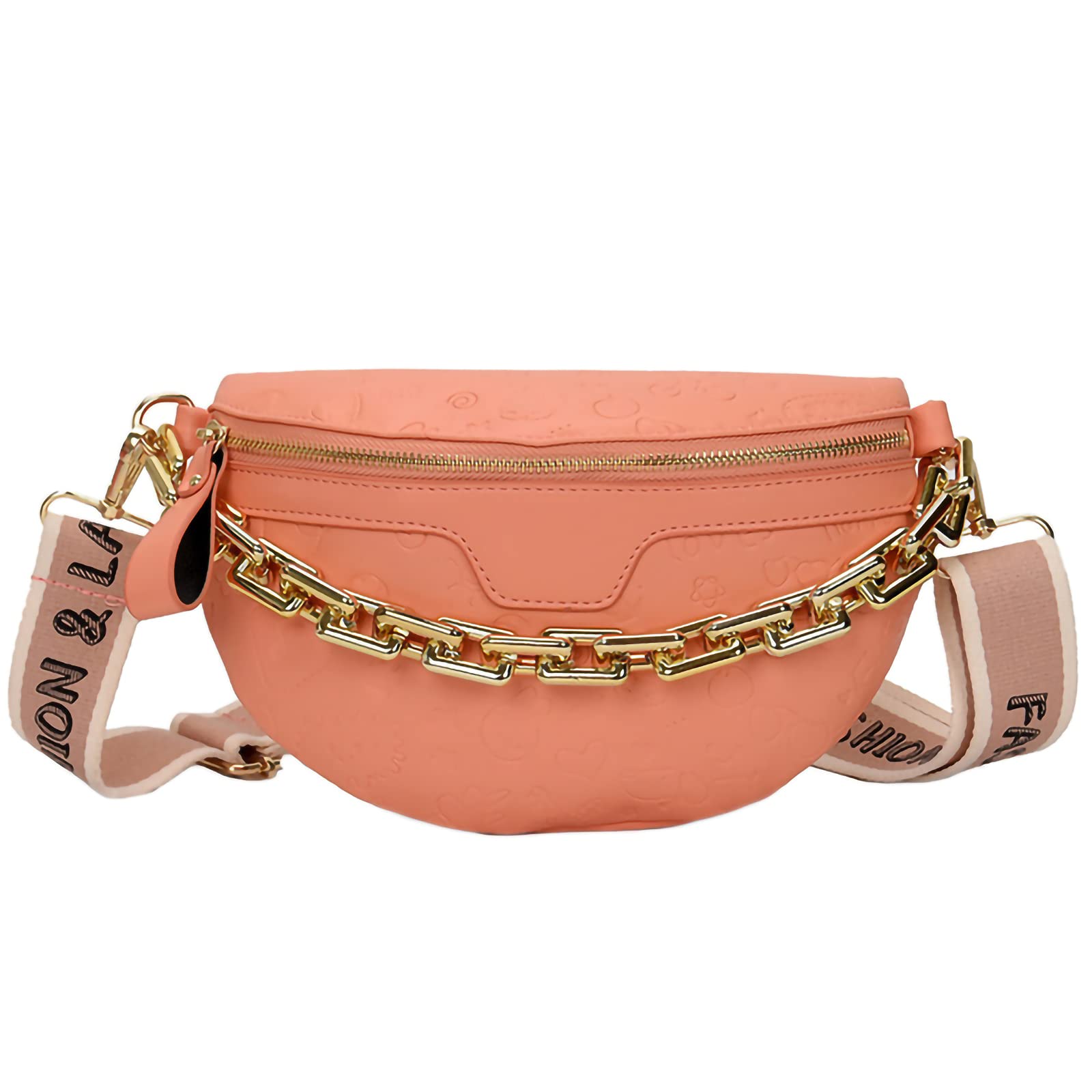 Aiqudou Women's Leather Fanny Pack Crossbody Bag with Chain Strap - Stylish Waist Pouch for Travel, Hiking, Concerts & Daily Use