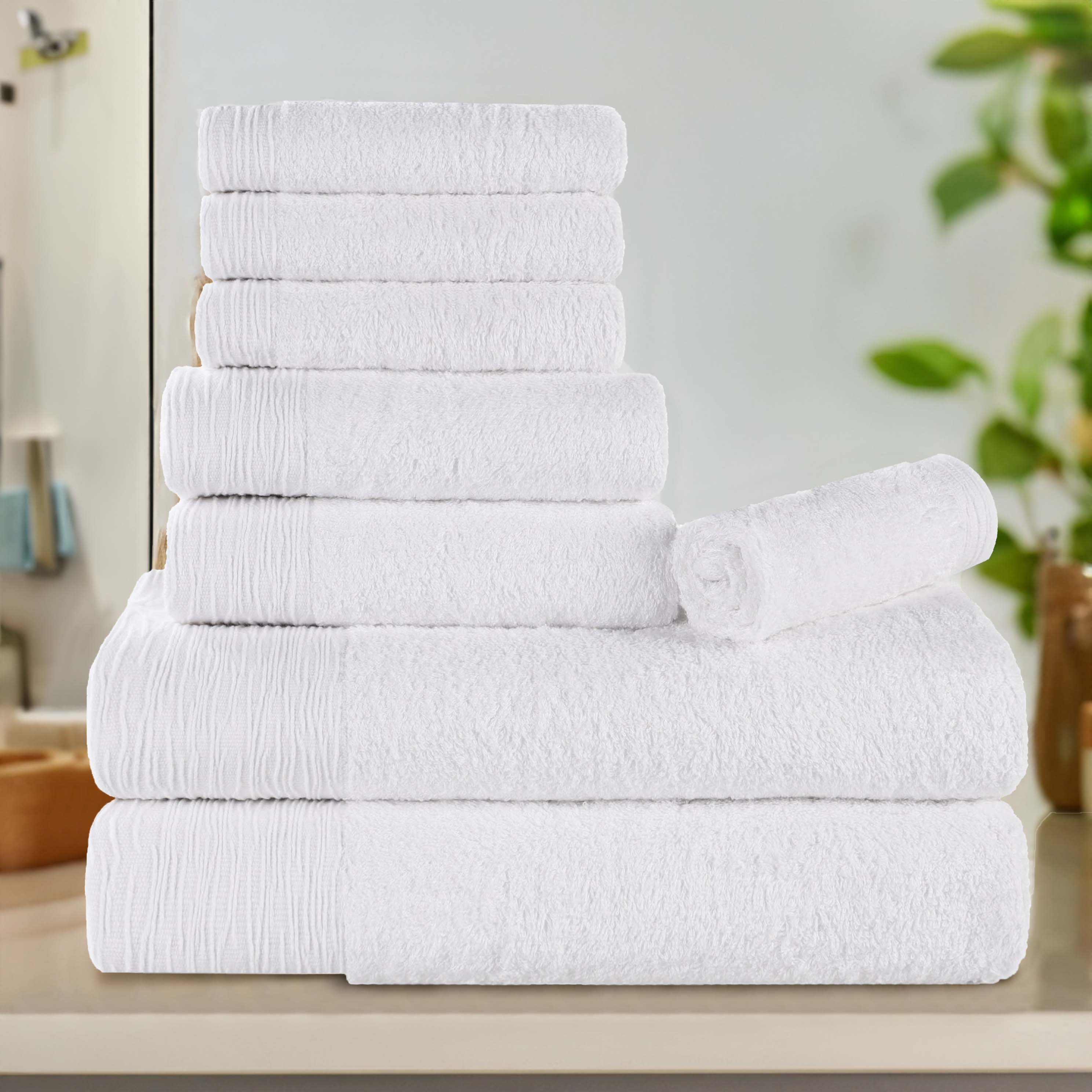 8-Piece Bamboo Rayon Towel Set - Eco-Friendly, Soft & Fluffy - Perfect for Bath, Spa & Home Decor