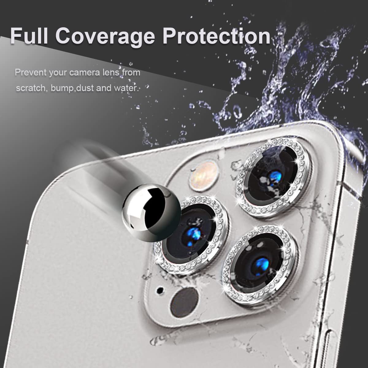 MAYBAL® Diamond Camera Lens Protector for iPhone 13 Pro & 13 Pro Max - HD Clear Tempered Glass Screen Protector, Case-Friendly, Scratch-Resistant Cover (Silver) | Perfect for Outdoor Photography, Travel & Daily Protection