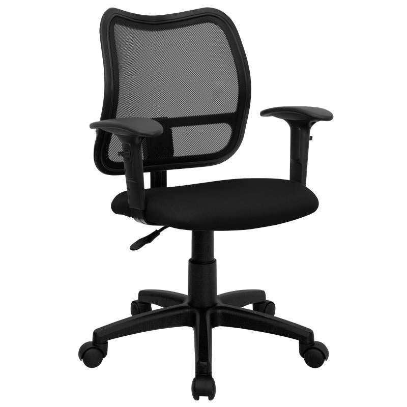 FLASH Mid Back Black Mesh Swivel Task Office Chair - Ergonomic Adjustable Height Computer Desk Chair for Home & Office Use - Perfect for Long Hours of Work or Gaming