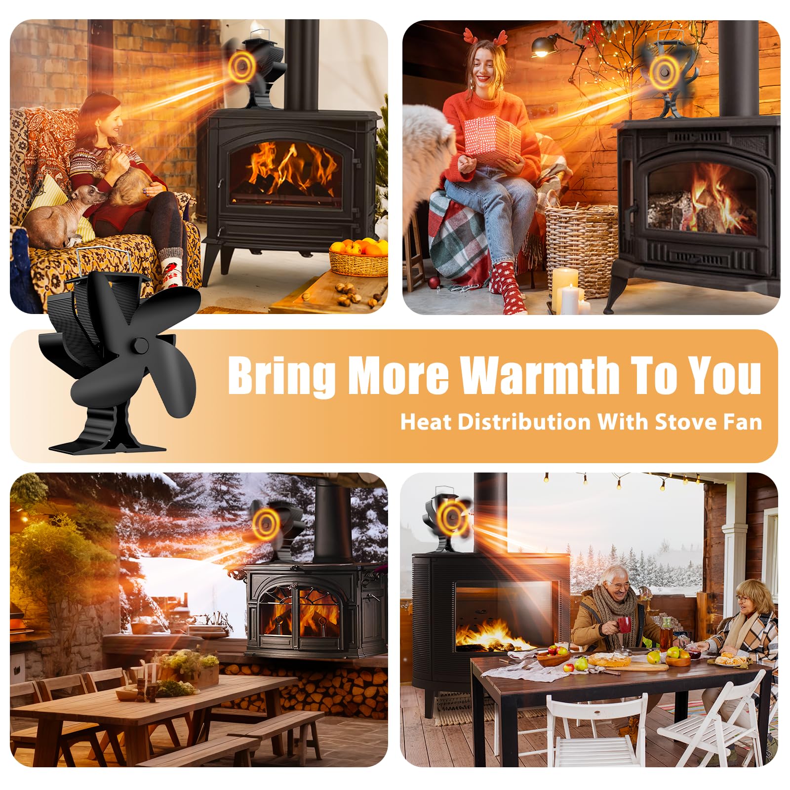 HIDALIFE 4-Blade Heat Powered Wood Stove Fan - Efficient Fireplace Fan for Wood & Gas Burner Stoves - Perfect for Home Heating, Cabin Warmth & Energy Savings