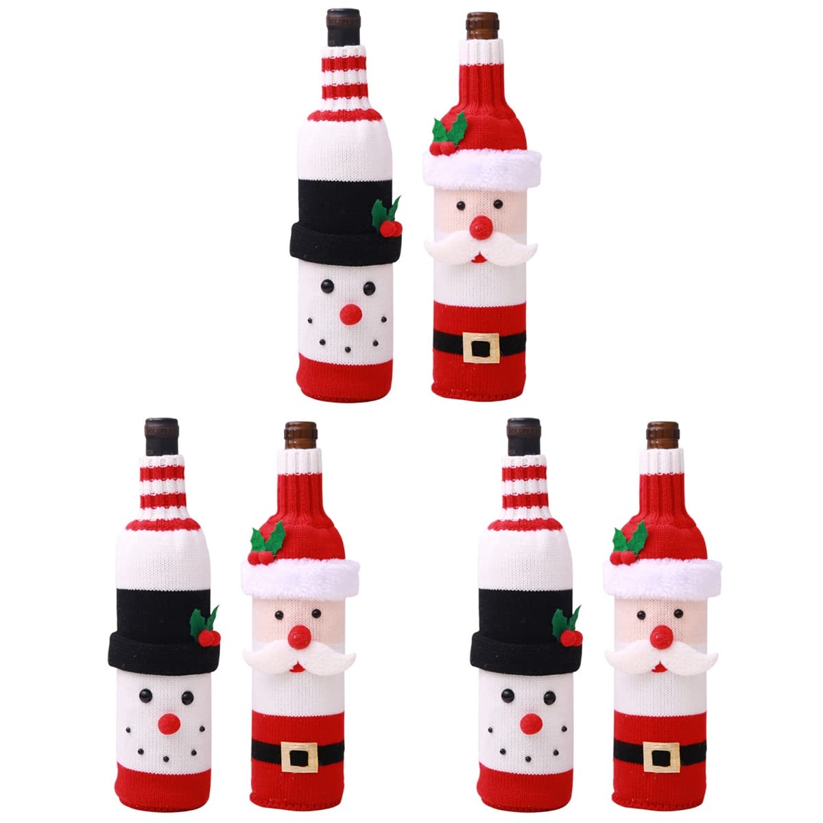 iFundom 6-Pack Knitted Wine Bottle Covers - Christmas Champagne & Red Wine Bottle Sleeves Decorations for Holiday Party, Home, and Table Decor