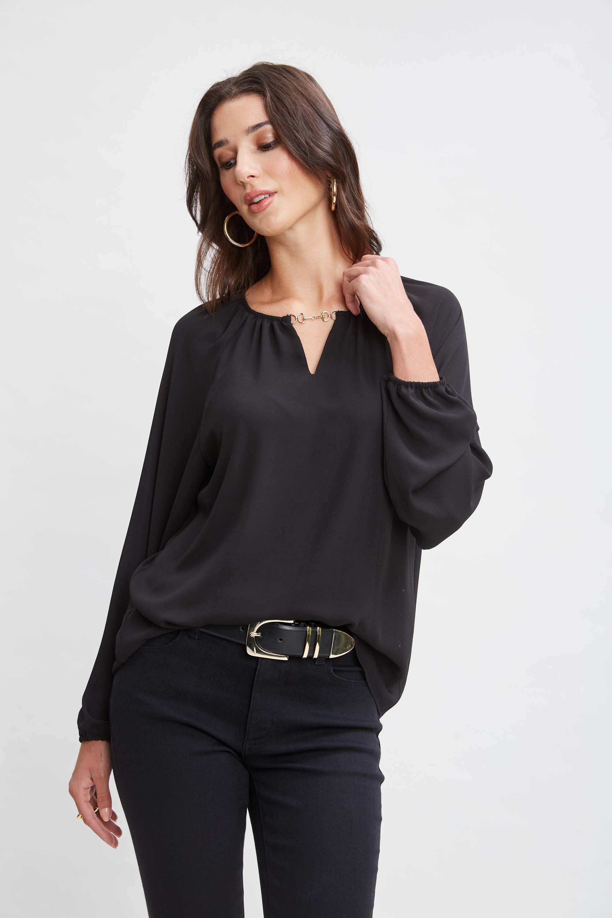Tahari Women's Keyhole Detail Blouse - Elegant Button-Up Shirt for Work, Office & Casual Wear | Perfect for Business Attire, Date Night & Special Occasions