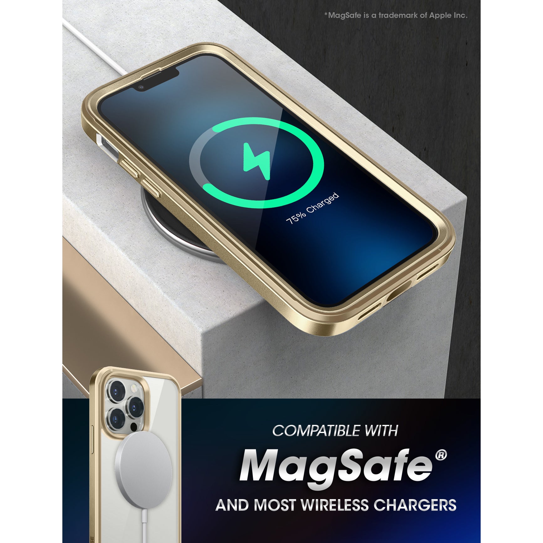 iPhone 13 Pro Max 6.7 Inch Unicorn Beetle Edge Case with Built-in Screen Protector - Clear Gold Protective Cover (Open Box) | Shockproof & Scratch Resistant for Everyday Use & Outdoor Activities