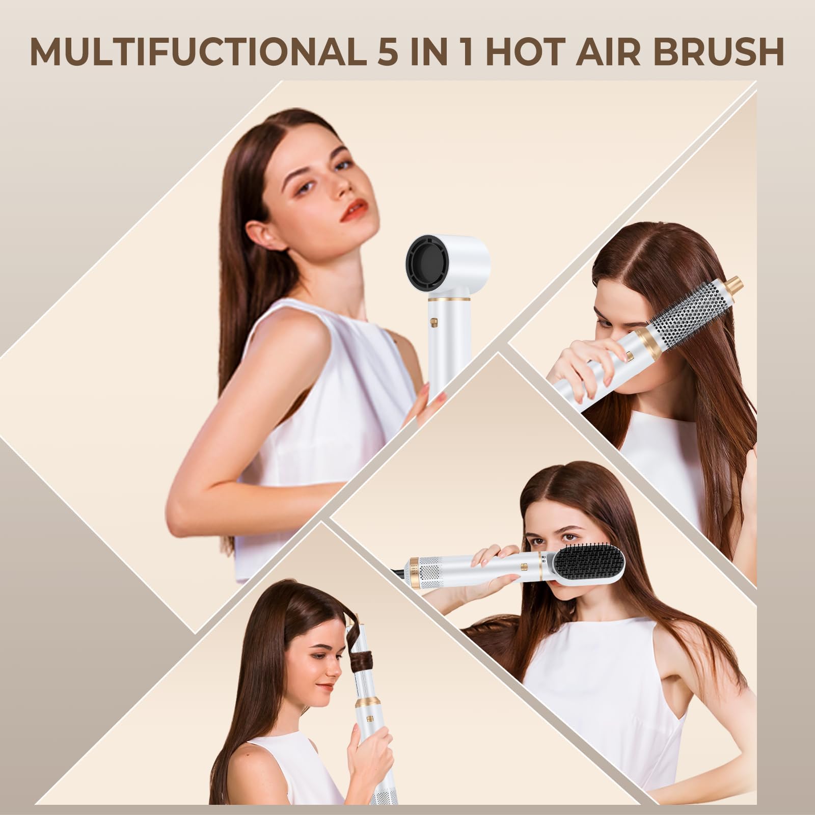 5 in 1 Upgraded Hair Dryer Brush with Negative Ion Technology - Blow Dryer, Air Curler, Styler & Hot Air Brush for Drying, Curling & Straightening - Perfect for Salon-Quality Styling at Home, Travel & Daily Hair Care