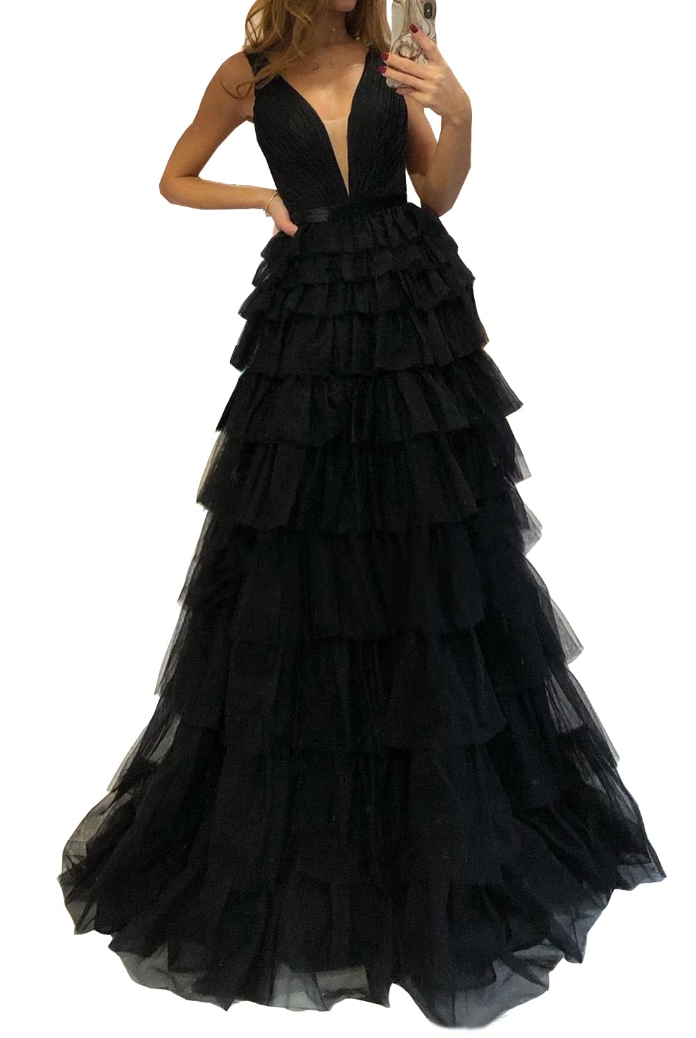 Yukale Women's V-Neck Prom Dress Tiered Tulle Formal Evening Gown - Perfect for Homecoming, Wedding Guest, Cocktail Party & Special Occasions