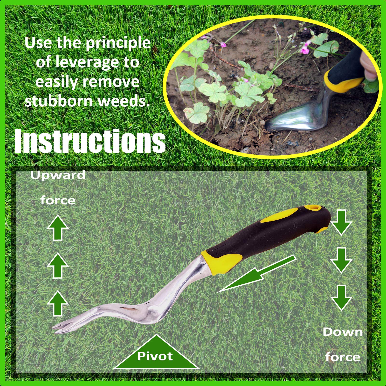 3-Piece Hand Weeder Tool Set - Manual Weed Puller with Ergonomic Handle & Gardening Gloves - Durable Garden Weeding Tools for Lawn, Yard, Farmland, and Transplanting - Perfect for Organic Gardening and Weed Removal