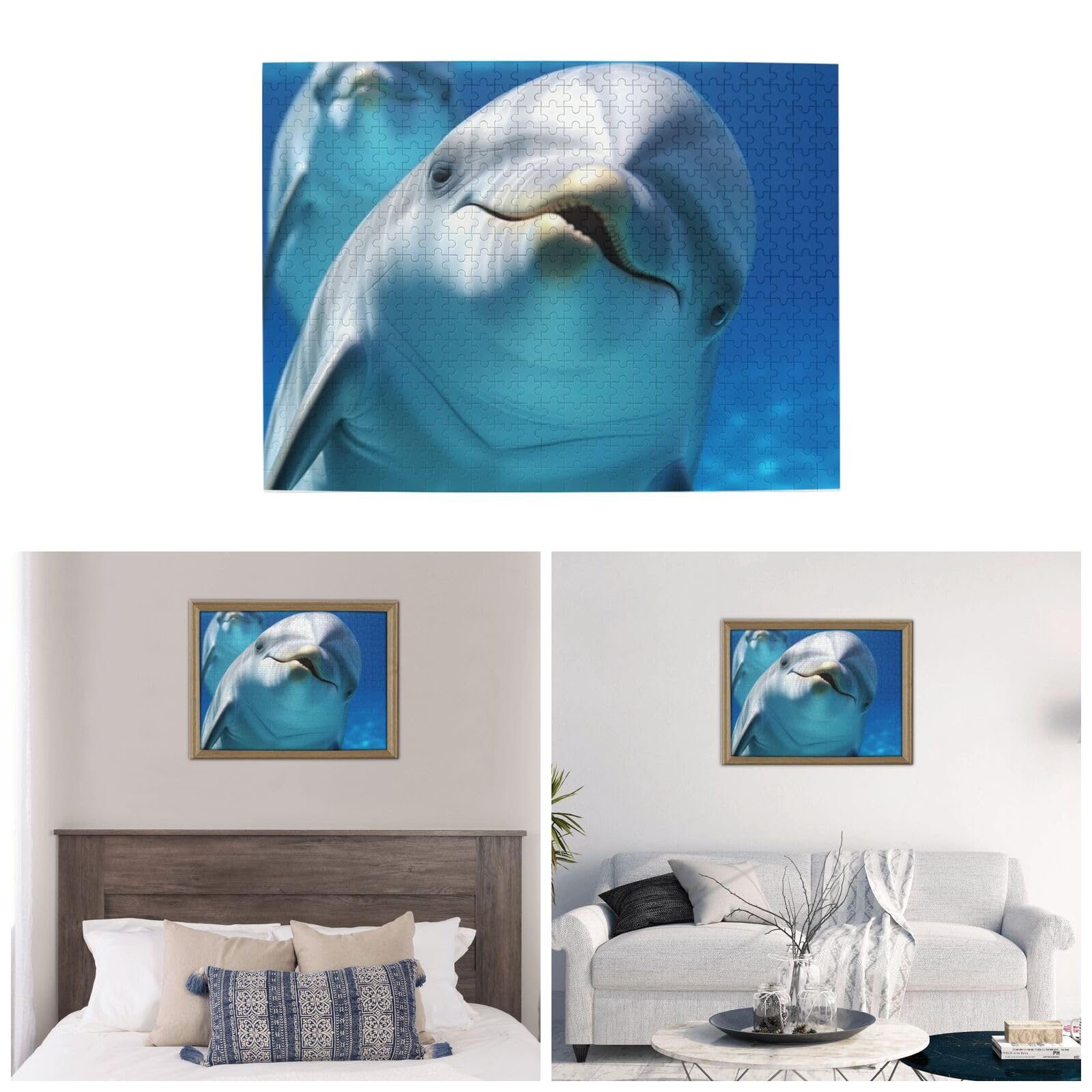500-Piece Dolphin Smile Jigsaw Puzzle - Wooden Photo Puzzle for Adults, Personalized Picture Puzzle, Family Game Night, Wedding & Birthday Gift (20.4