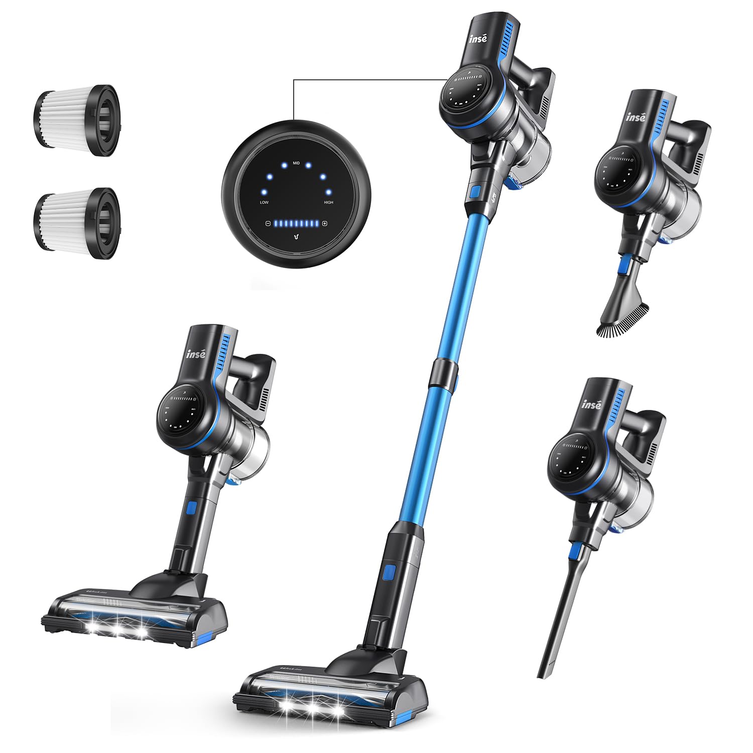INSE S7P Cordless Vacuum Cleaner - 26KPa Powerful Stick Vacuum with Brushless Motor, 6-in-1 Lightweight Design, 45 Min Runtime & Detachable Battery - Ideal for Hard Floors, Carpets & Pet Hair Cleaning (Blue) | Perfect for Home, Office & Pet Owners