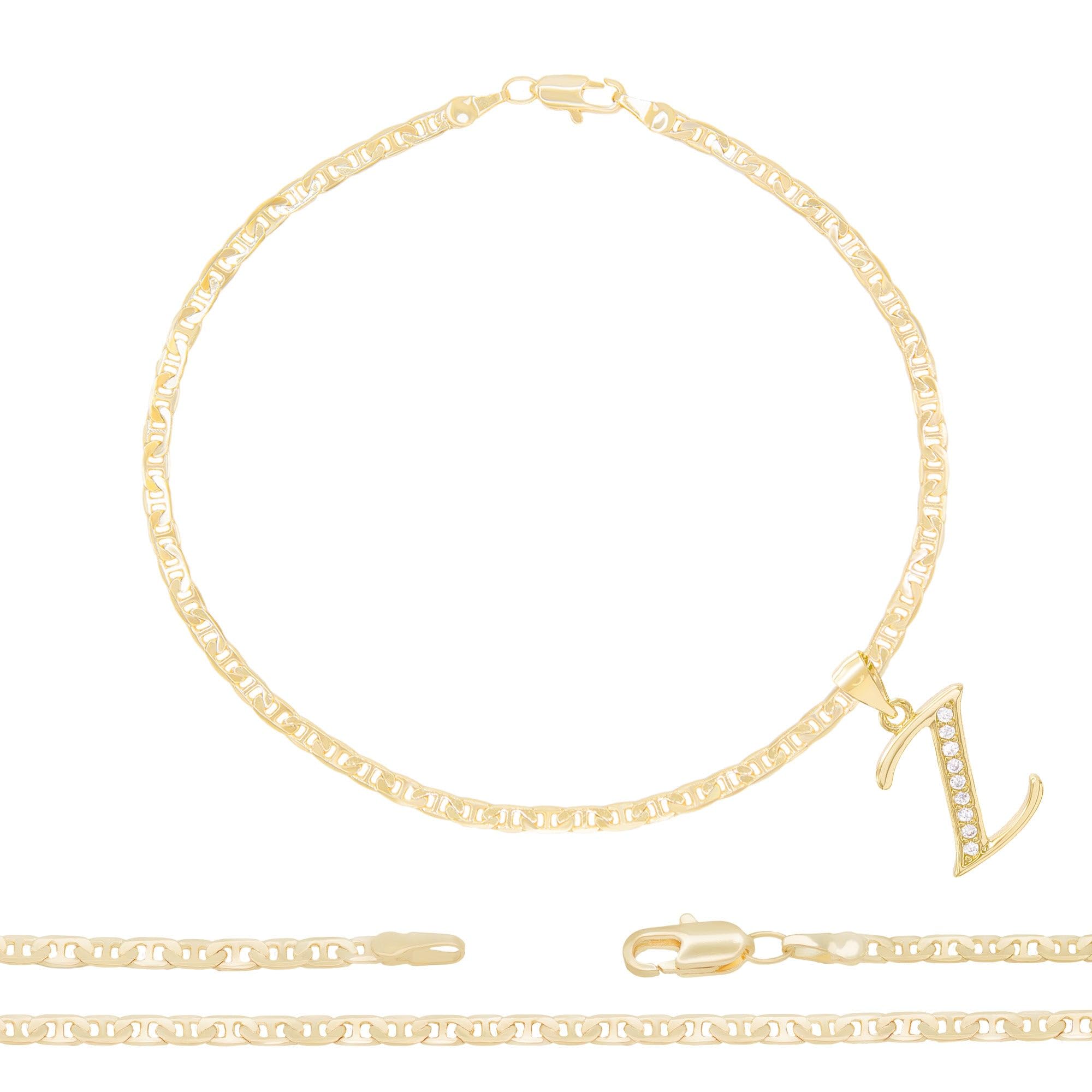 BEBERLINI Letter CZ Charm Initial Anklet - 14K Gold Filled Mariner Chain Ankle Bracelet for Women | Dainty Jewelry Gift for Her, Birthday, Anniversary, Everyday Wear