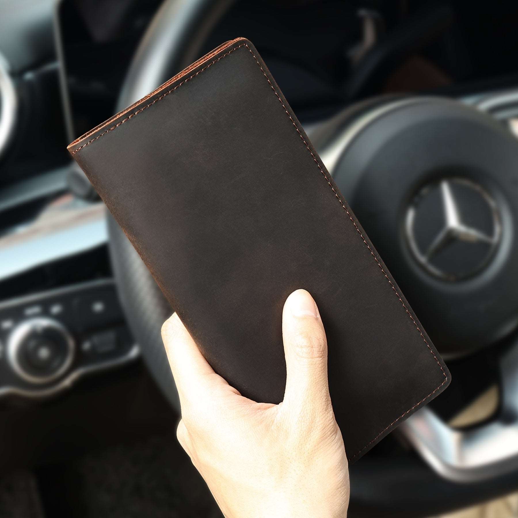 Vintage Distressed Leather Long Wallets for Men - Slim RFID Blocking Bifold Wallet with Multiple Card Slots - Perfect for Everyday Use, Travel & Business