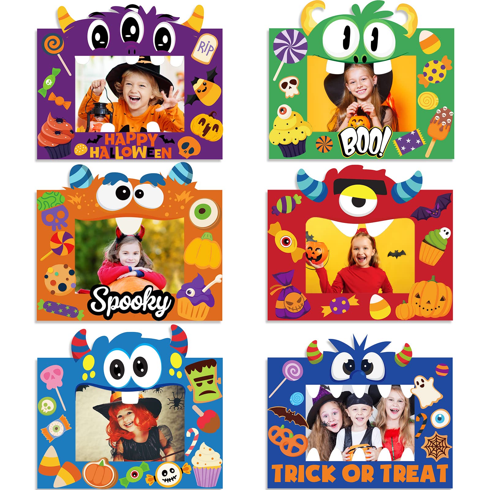 48 Pcs Halloween DIY Picture Frame Craft Kit for Kids - Cartoon Theme Photo Frames with Stickers for Kindergarten, Preschool Classroom Party Favors, Home Decor & Art Projects | Perfect for Halloween Parties, Classroom Activities & Creative Play